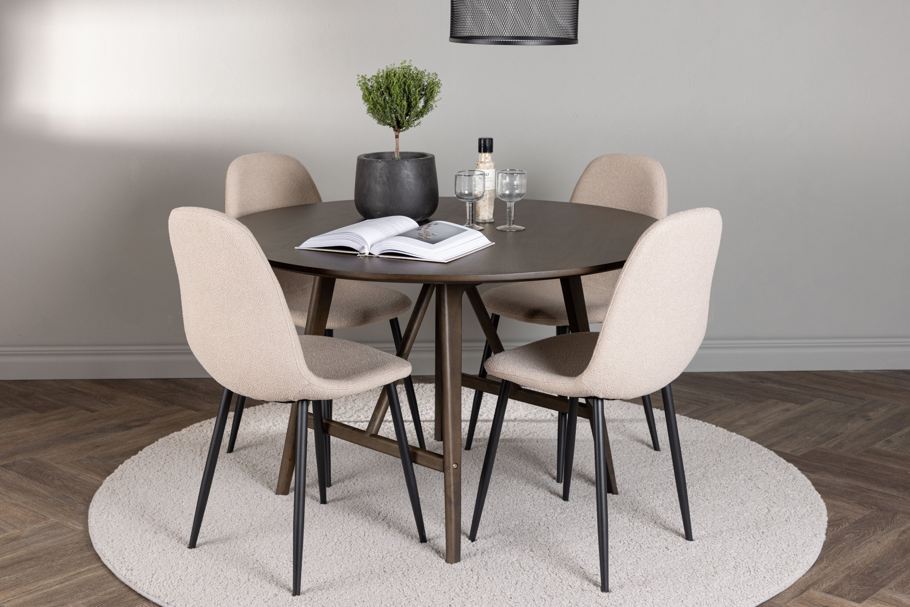 Essgruppe Esstisch Kaseidon ⌀100cm mit Stühlen Polar - Beige - Venture Home - le canapé