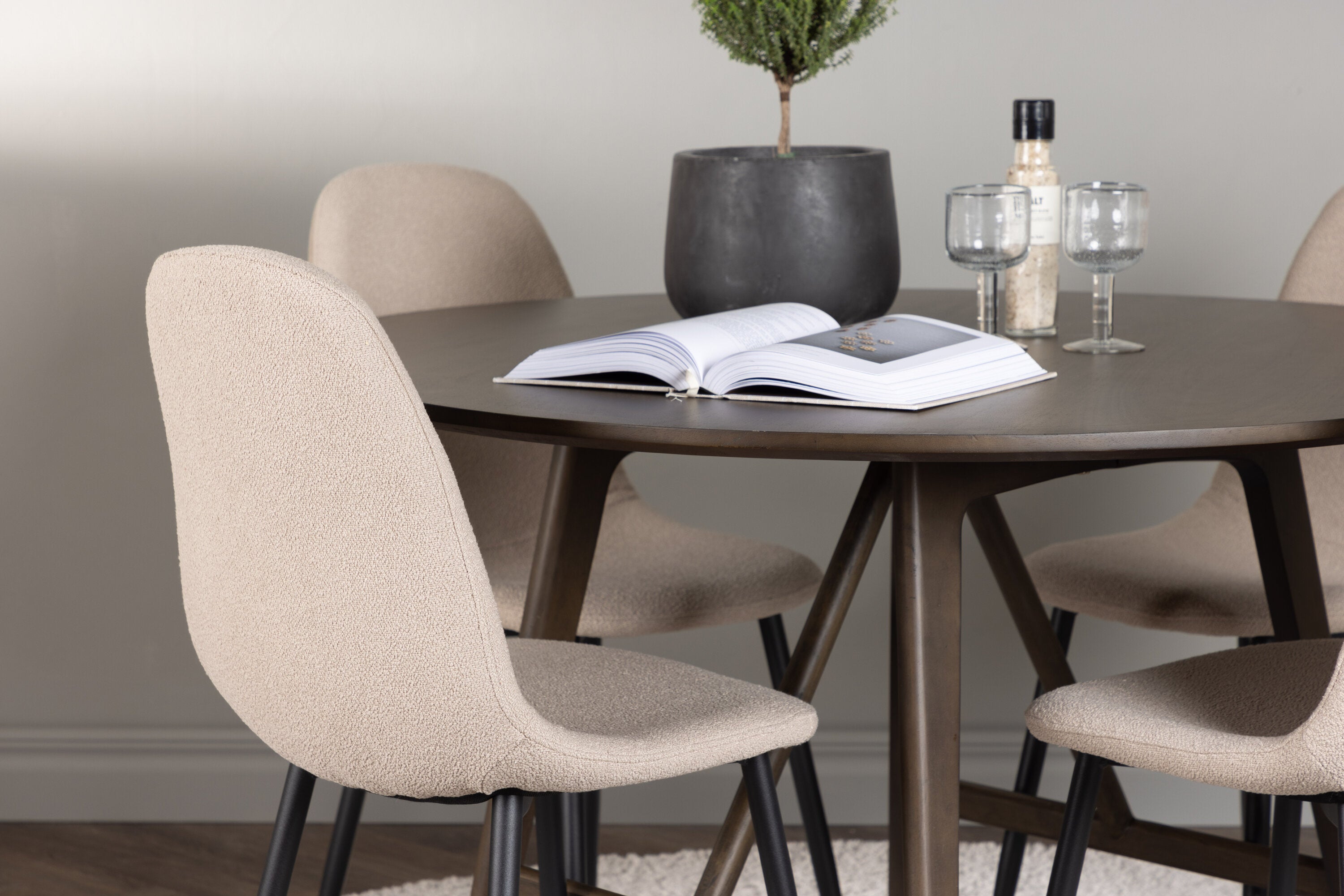 Essgruppe Esstisch Kaseidon ⌀100cm mit Stühlen Polar - Beige - Venture Home - le canapé