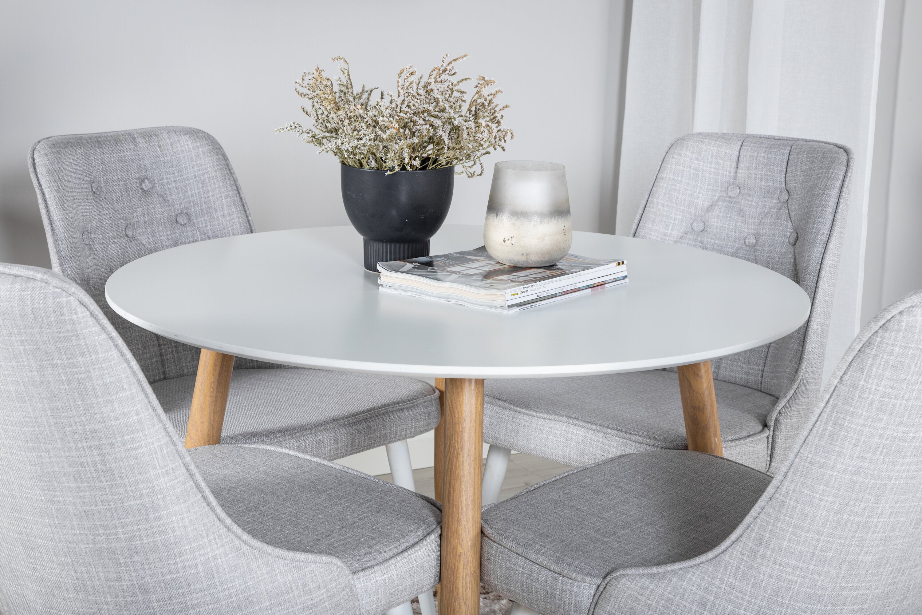 Essgruppe Esstisch Plaza Ø100cm mit Stühlen Samt Deluxe - Grau - Venture Home - le canapé