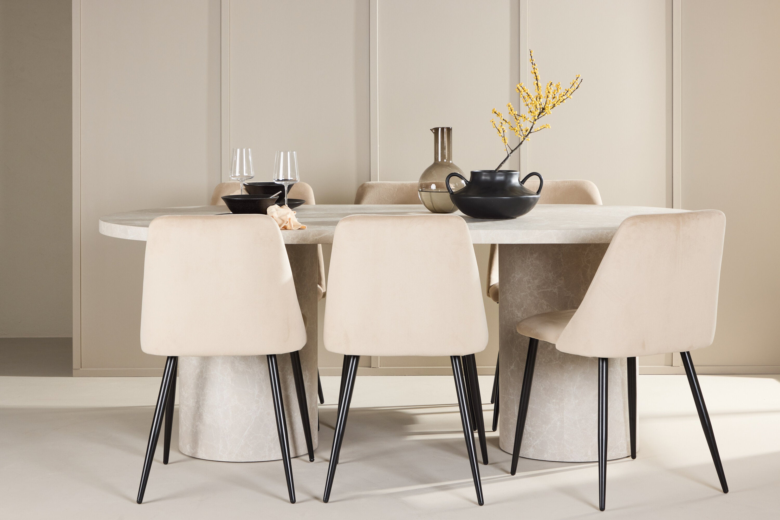 Essgruppe Esstisch Narvik 200 x 100cm mit Stühlen Night - Beige - Venture Home - le canapé