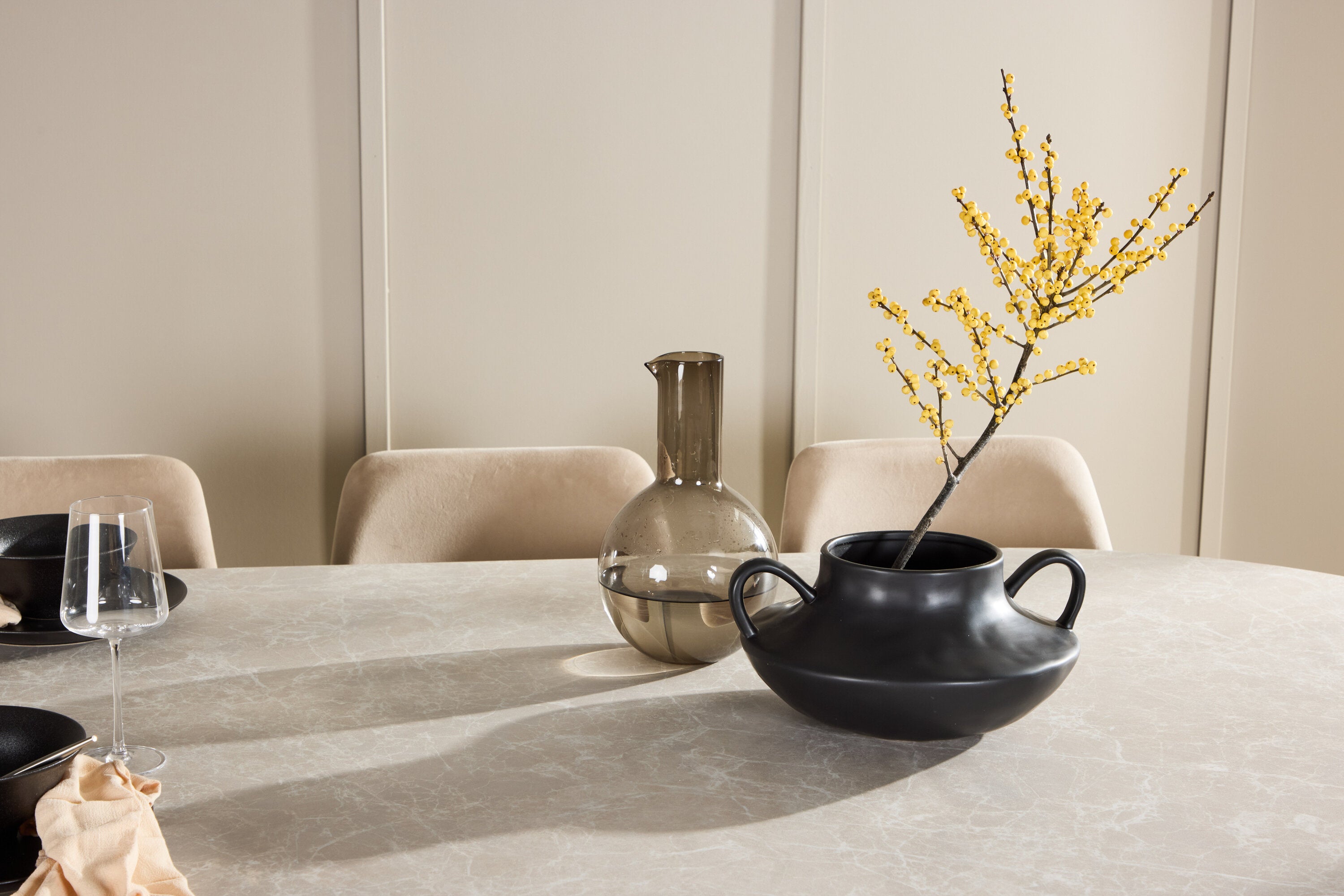 Essgruppe Esstisch Narvik 200 x 100cm mit Stühlen Night - Beige - Venture Home - le canapé