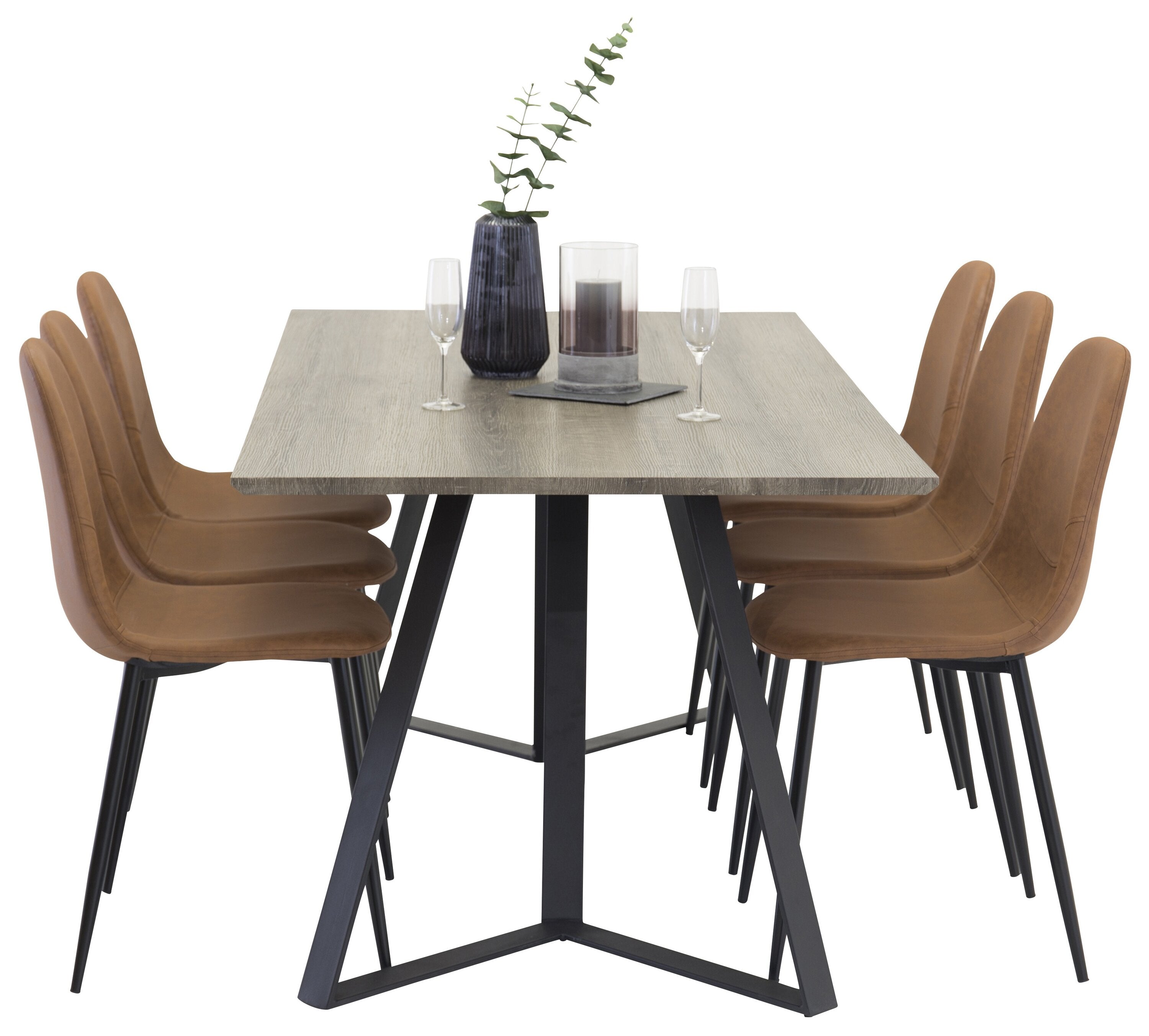 Essgruppe Esstisch Marina 180 x 90 mit Stühlen Polar mit Ledersitz - Braun - Venture Home - le canapé