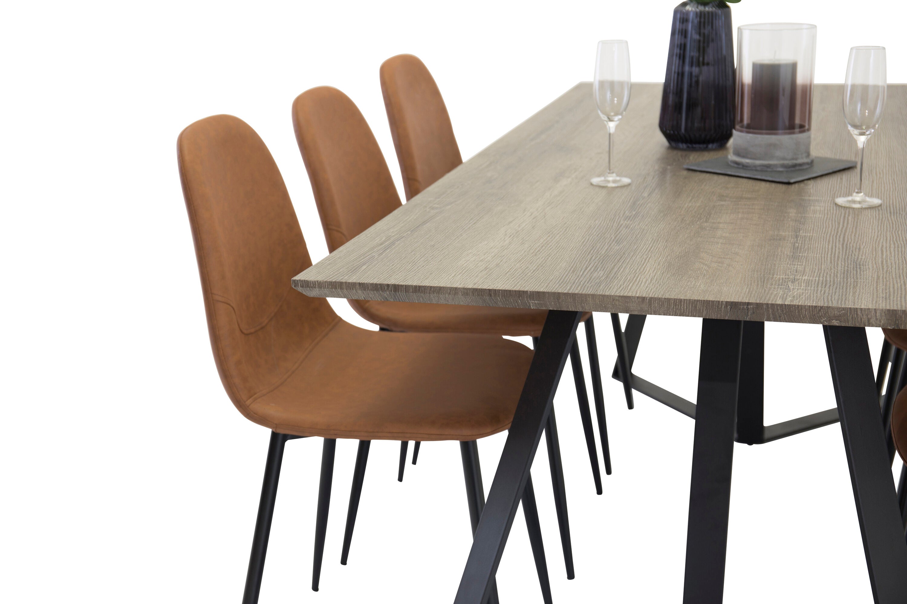 Essgruppe Esstisch Marina 180 x 90 mit Stühlen Polar mit Ledersitz - Braun - Venture Home - le canapé