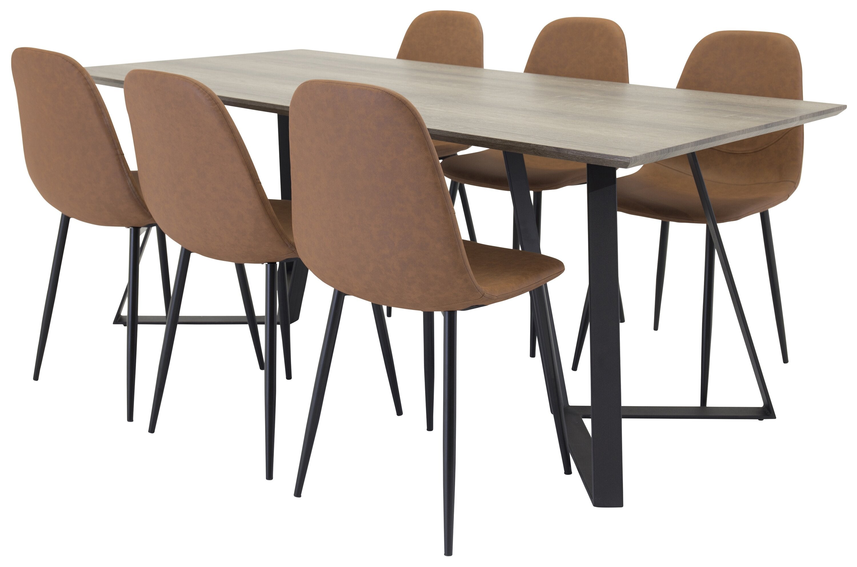 Essgruppe Esstisch Marina 180 x 90 mit Stühlen Polar mit Ledersitz - Braun - Venture Home - le canapé