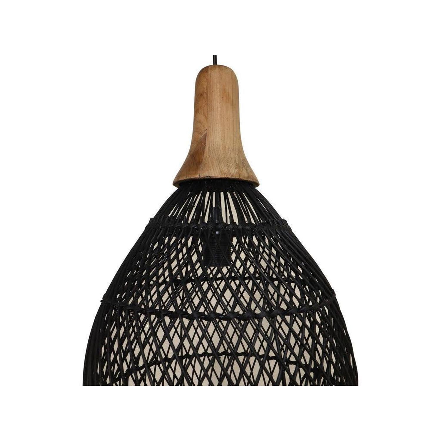Hängelampe aus Rattan & Teak – Schwarz/Natur-Hängelampe-HSM Collection-le canapé