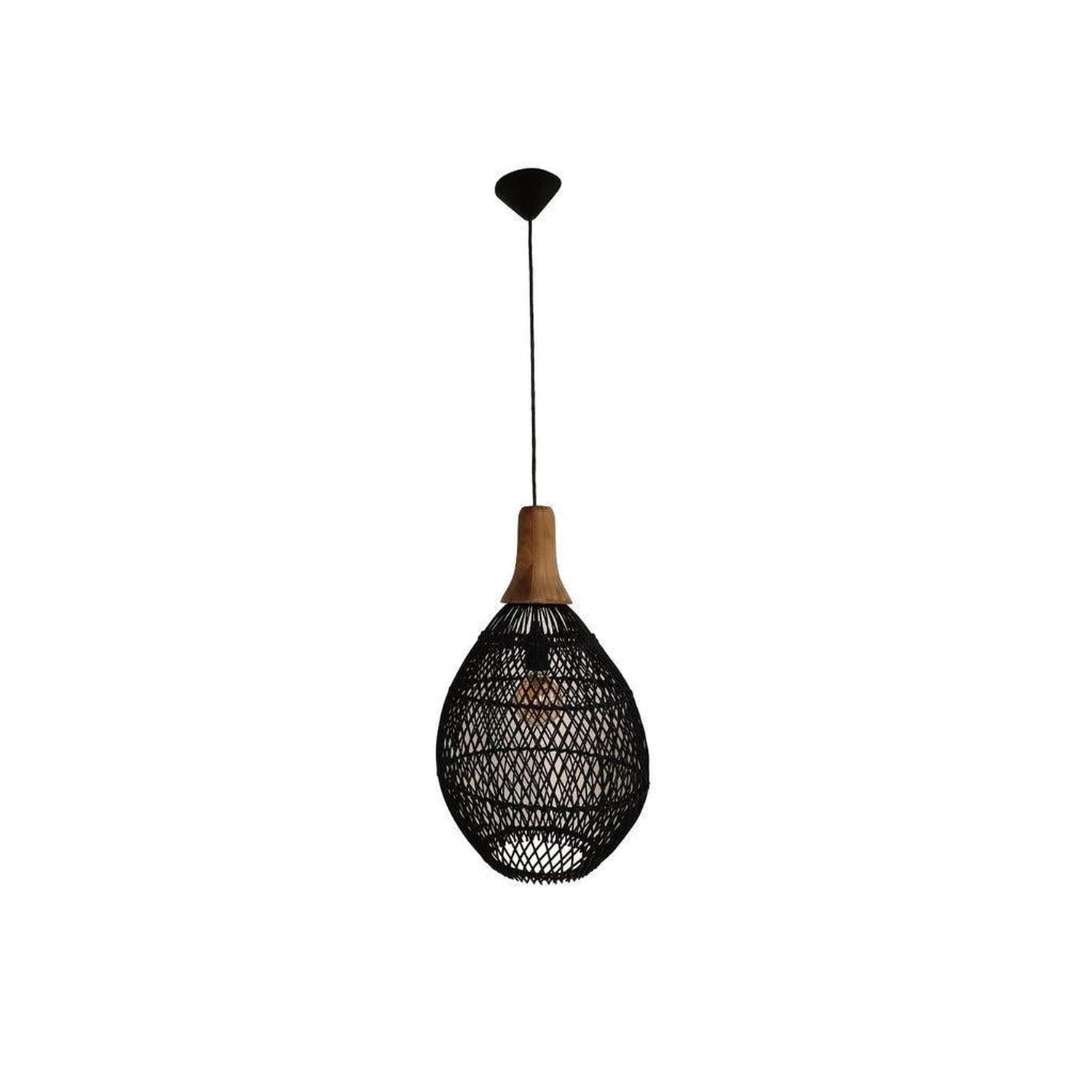 Hängelampe aus Rattan & Teak – Schwarz/Natur-Hängelampe-HSM Collection-le canapé