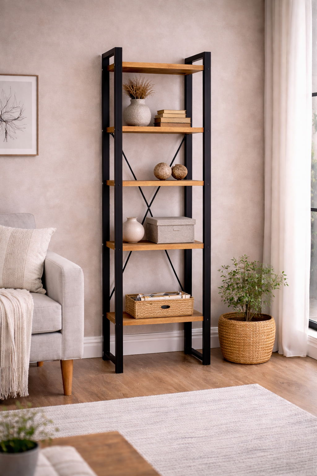 Highboard Britt offen aus Mangoholz 200cm - Hellbraun-Highboards-Benoa-le canapé