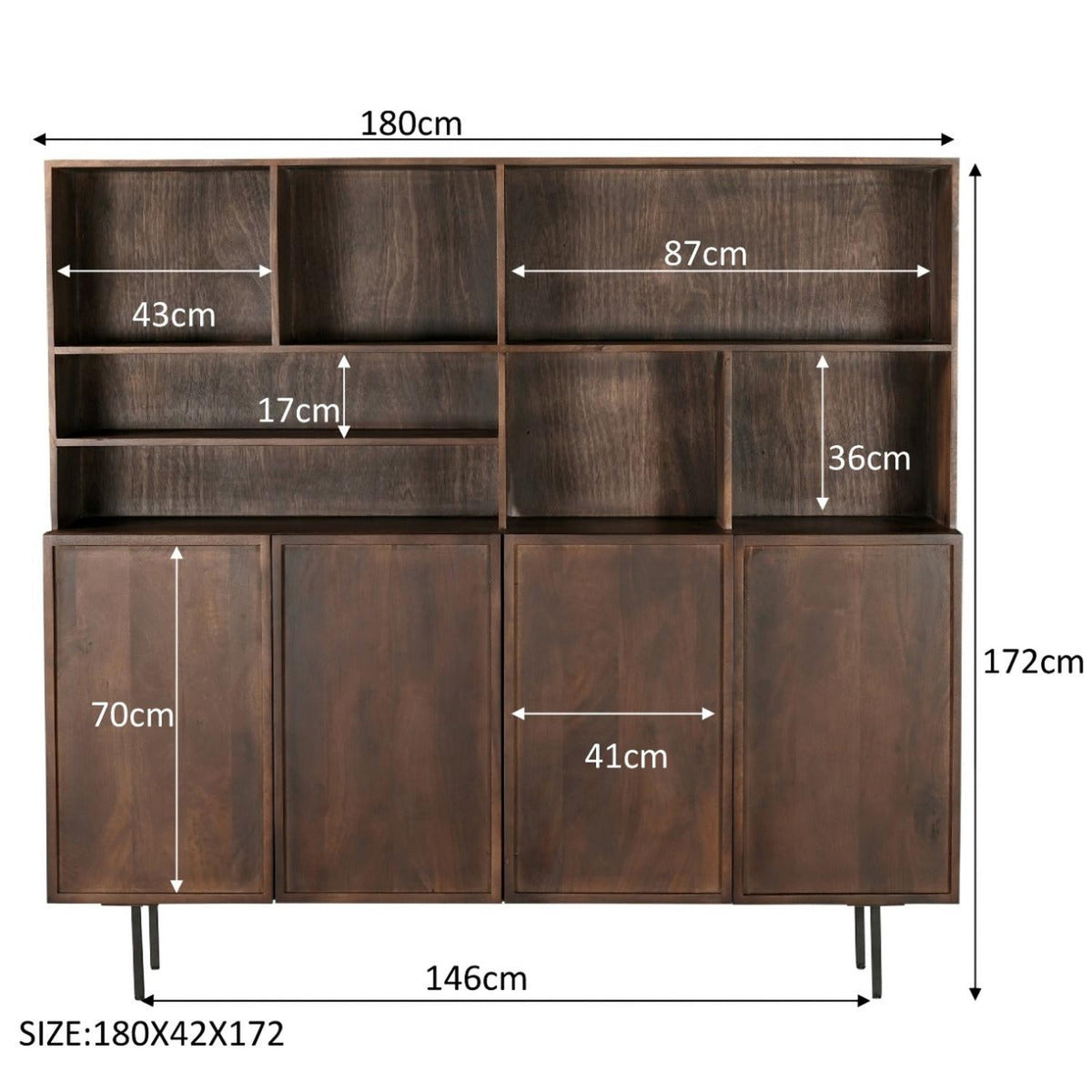 Highboard Elan aus Mangoholz 180cm - Dunkelbraun-Highboards-Livingfurn-le canapé