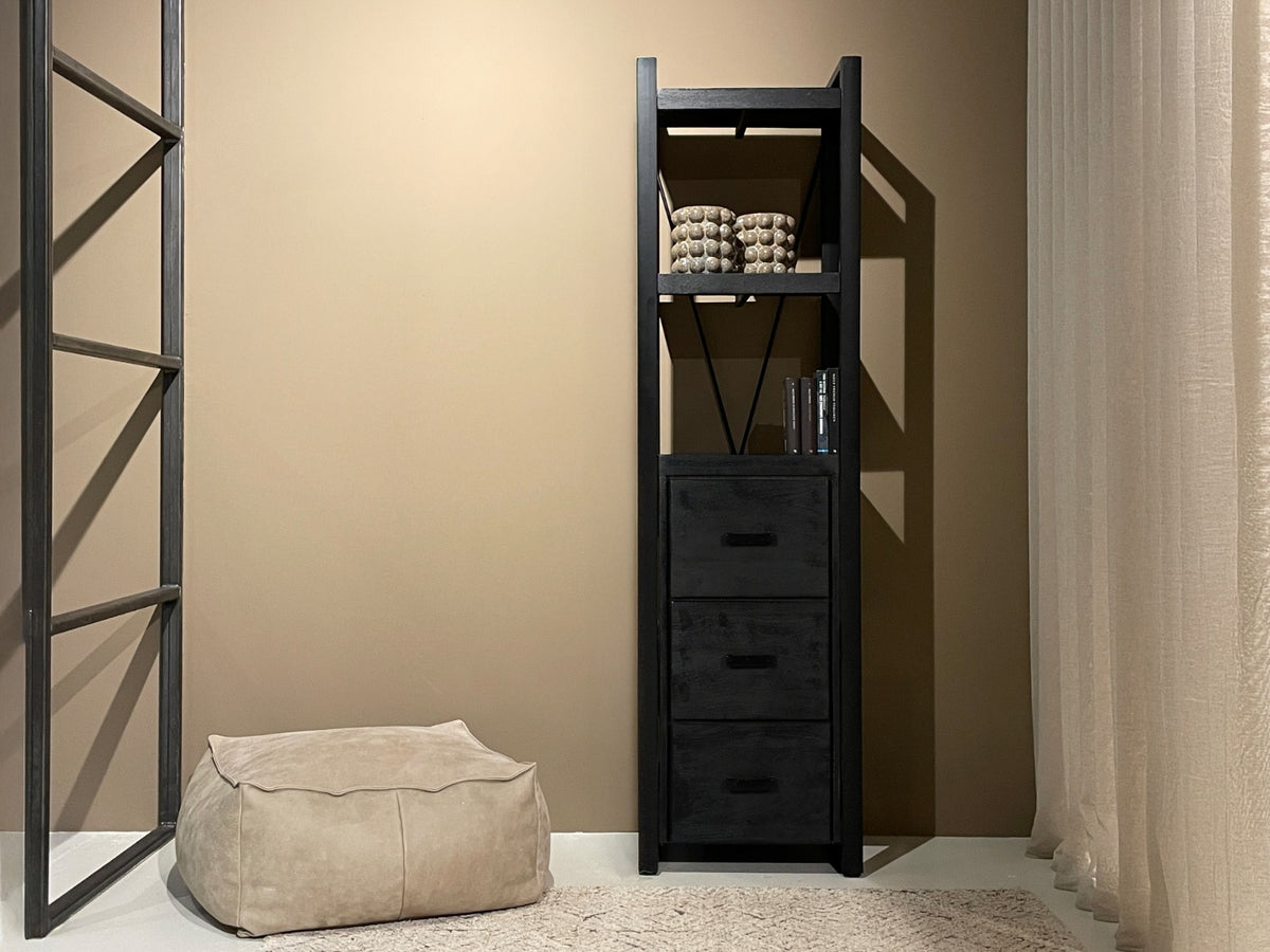 Highboard Norris 200cm aus Massivholz mit 3 Schubladen - Schwarz-Highboards-Livingfurn-le canapé