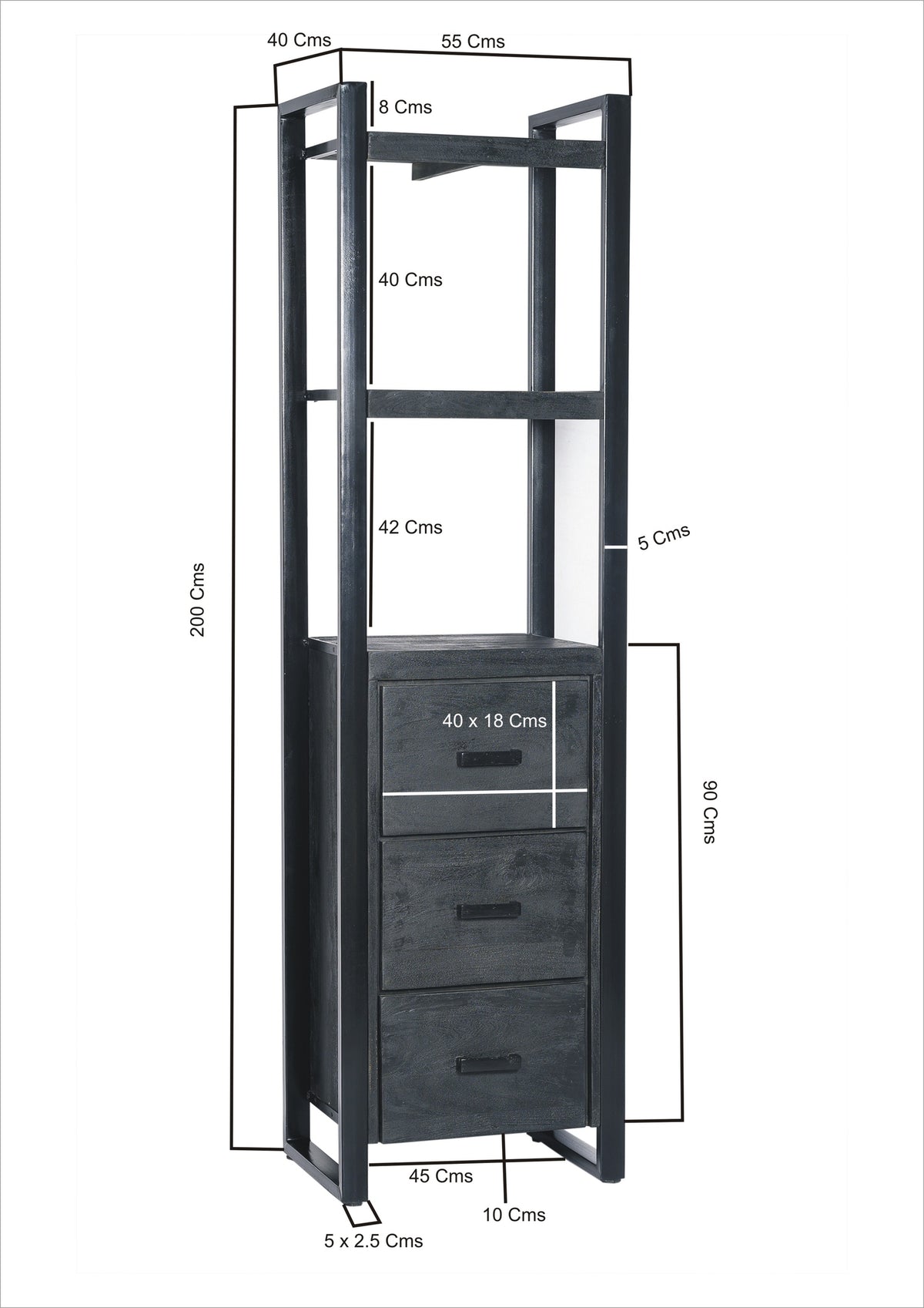 Highboard Norris 200cm aus Massivholz mit 3 Schubladen - Schwarz-Highboards-Livingfurn-le canapé