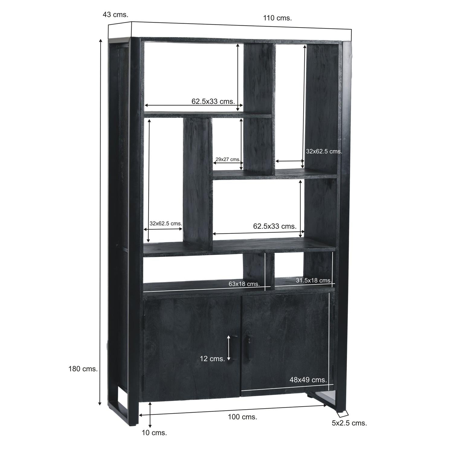 Highboard Norris aus Mangoholz 180cm - Schwarz-Highboards-Livingfurn-le canapé