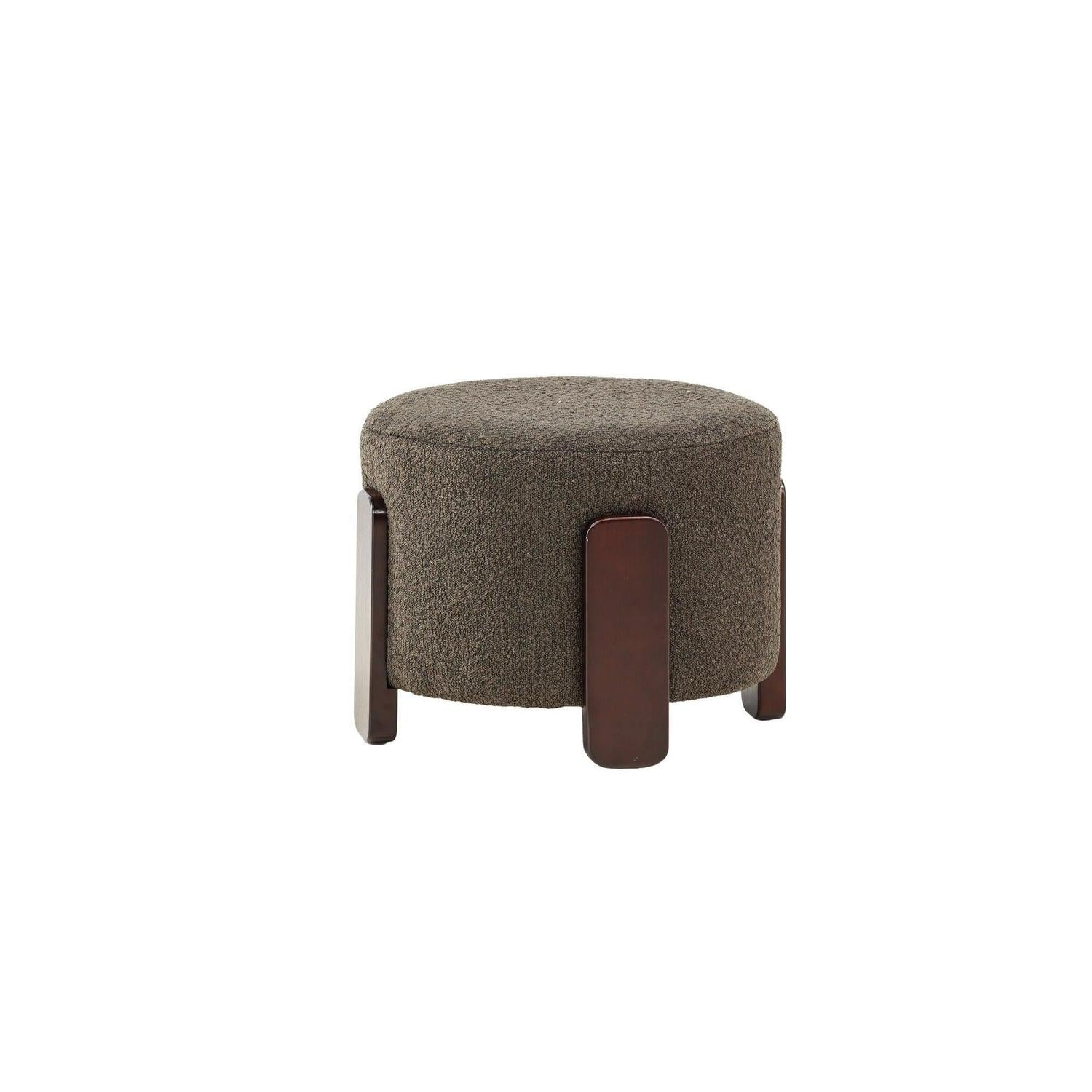 Hocker Coffey aus Bouclé mit Holz-Füßen Ø50cm - Dunkelgrün-Hocker-Venture Home-le canapé