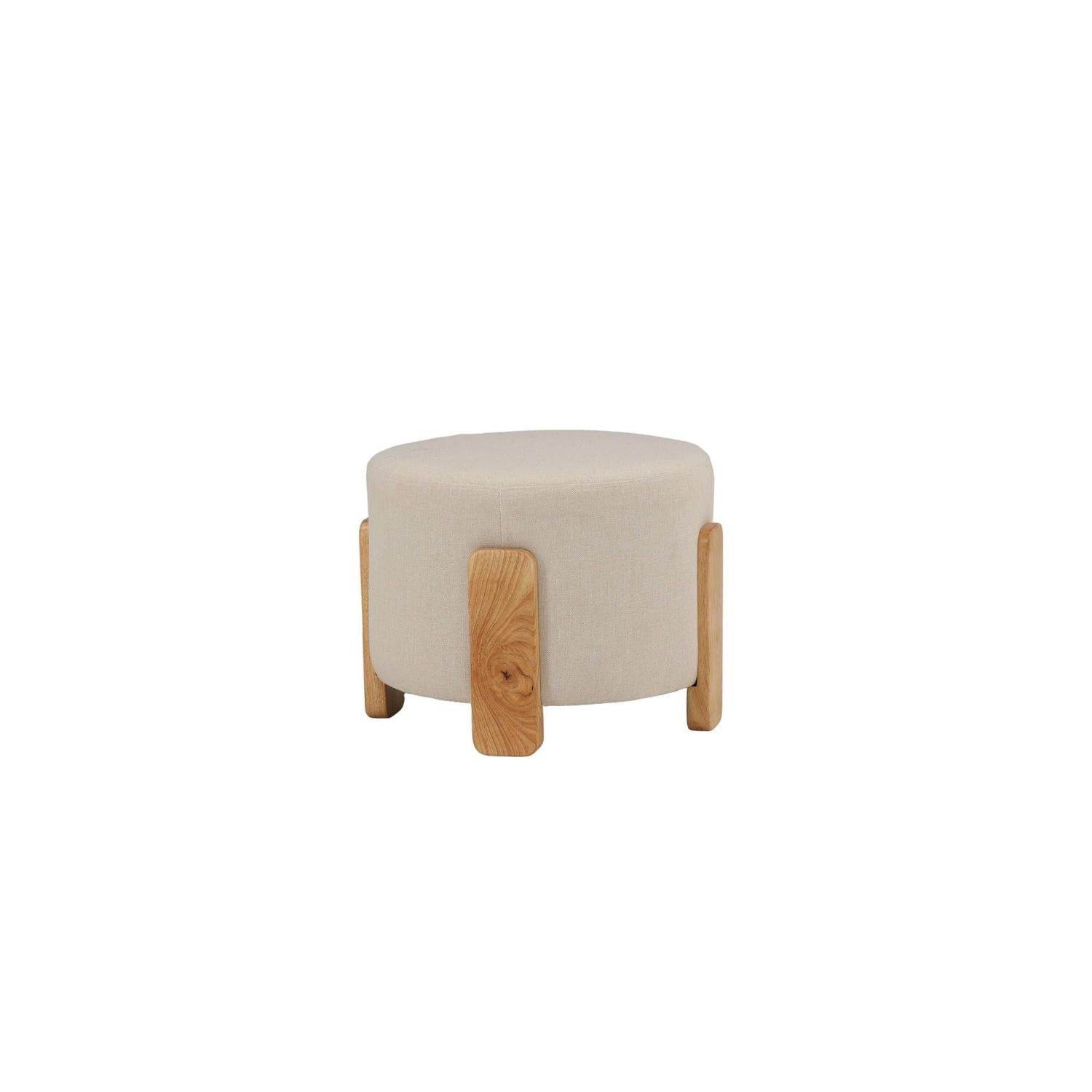 Hocker Coffey aus Leinen mit Holz-Füßen Ø50cm - Beige-Hocker-Venture Home-le canapé
