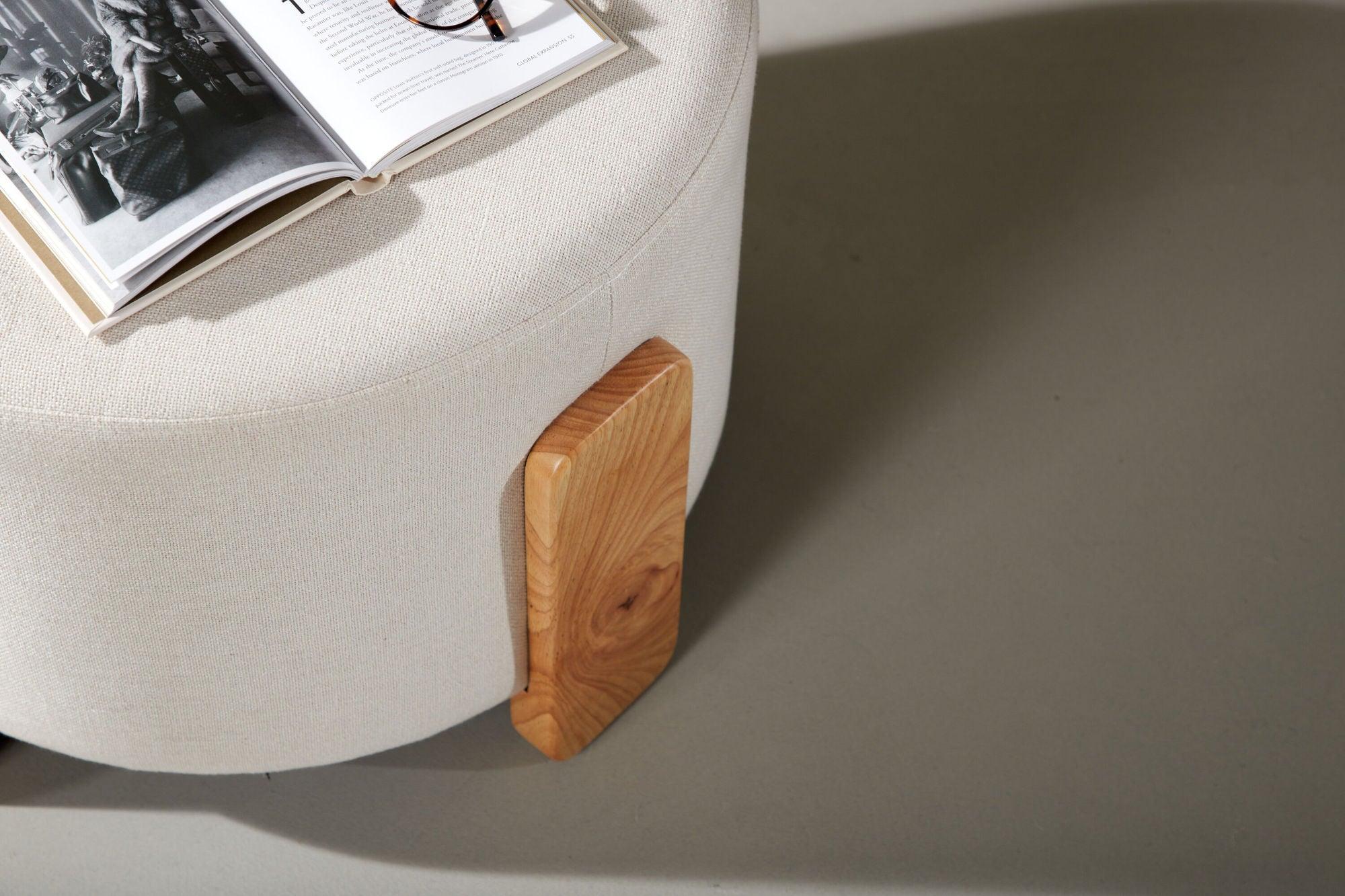 Hocker Coffey aus Leinen mit Holz-Füßen Ø50cm - Beige-Hocker-Venture Home-le canapé