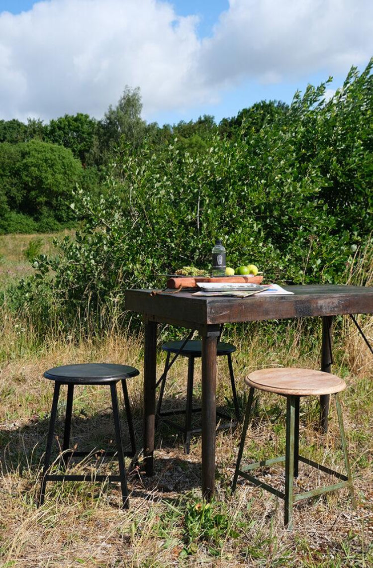 Hocker Holly aus Metall mit Sitz aus Mangoholz - Grün-Hocker-Trademark Living-le canapé
