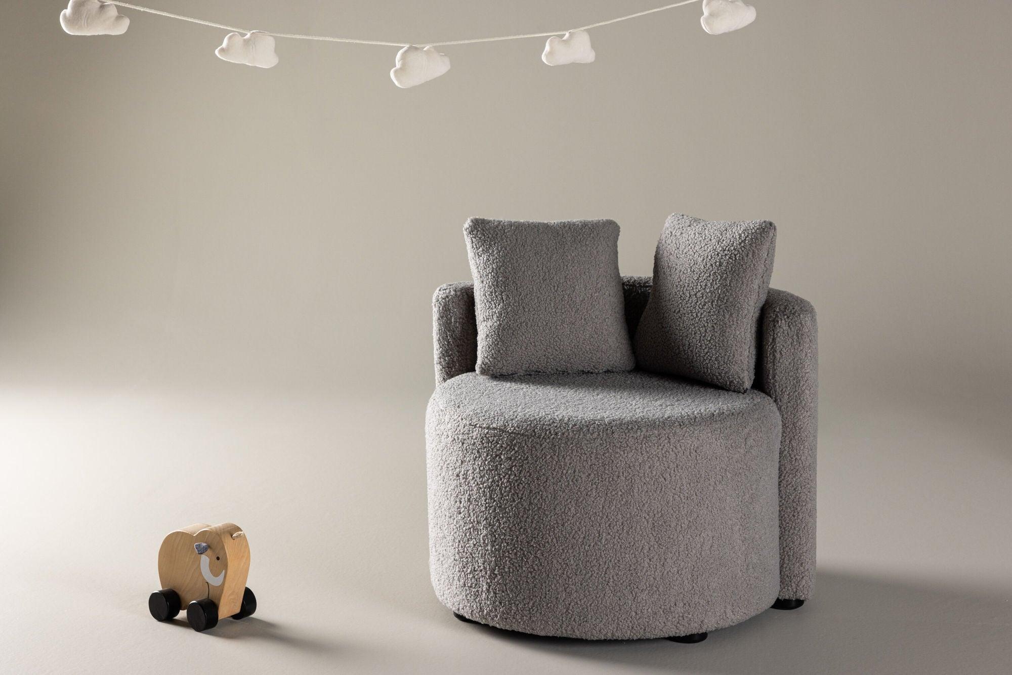 Kindersofa Kelso aus Teddystoff (Bouclé) - Grau (FSC 100%)-Kindersofas-Venture Home-le canapé
