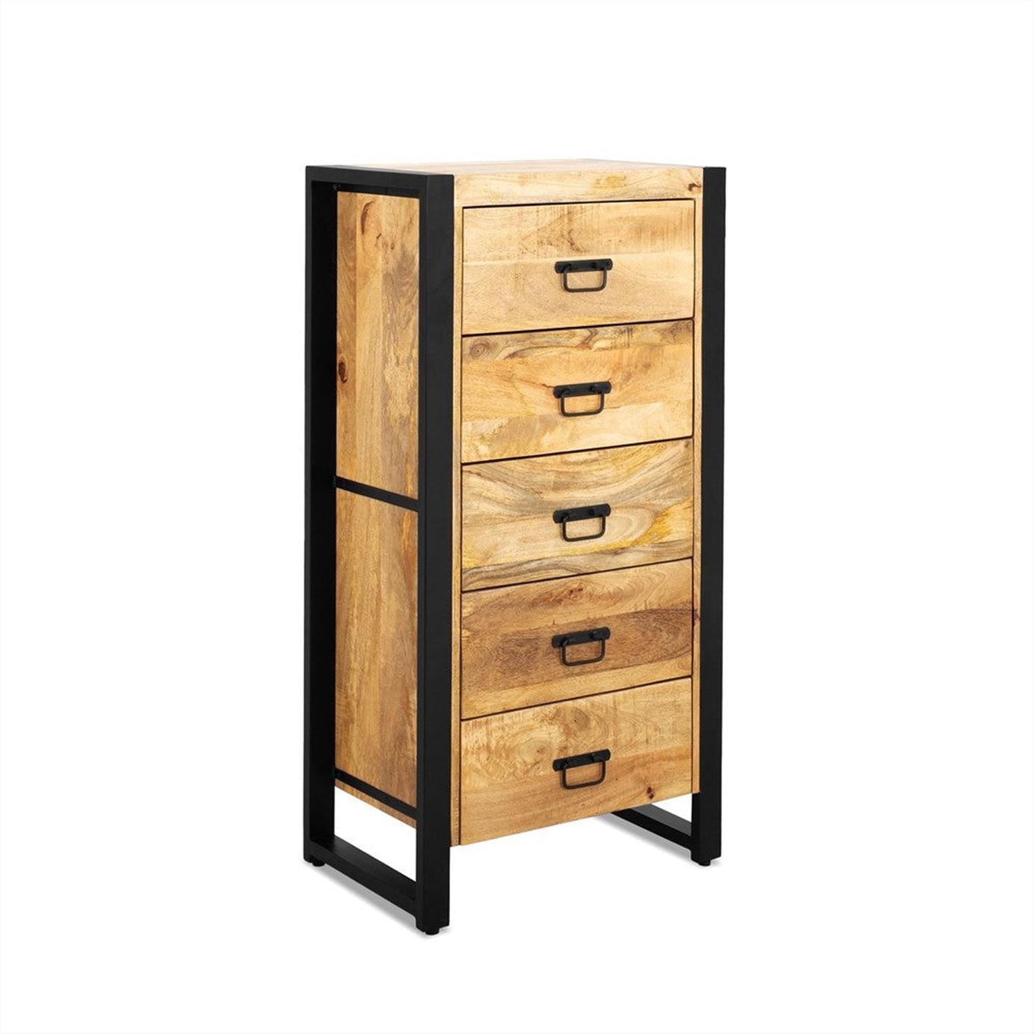 Kommode Britt aus Mangoholz mit 5 Schubladen 120cm - Hellbraun-Kommoden-Benoa-le canapé
