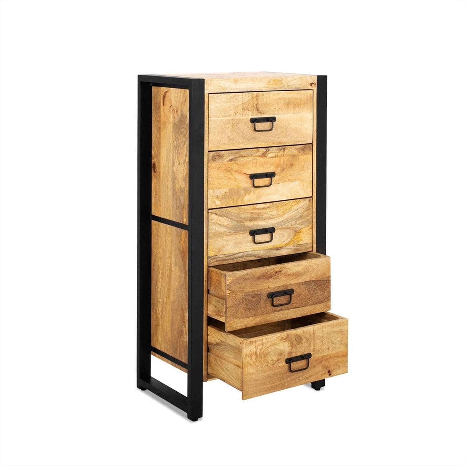 Kommode Britt aus Mangoholz mit 5 Schubladen 120cm - Hellbraun-Kommoden-Benoa-le canapé