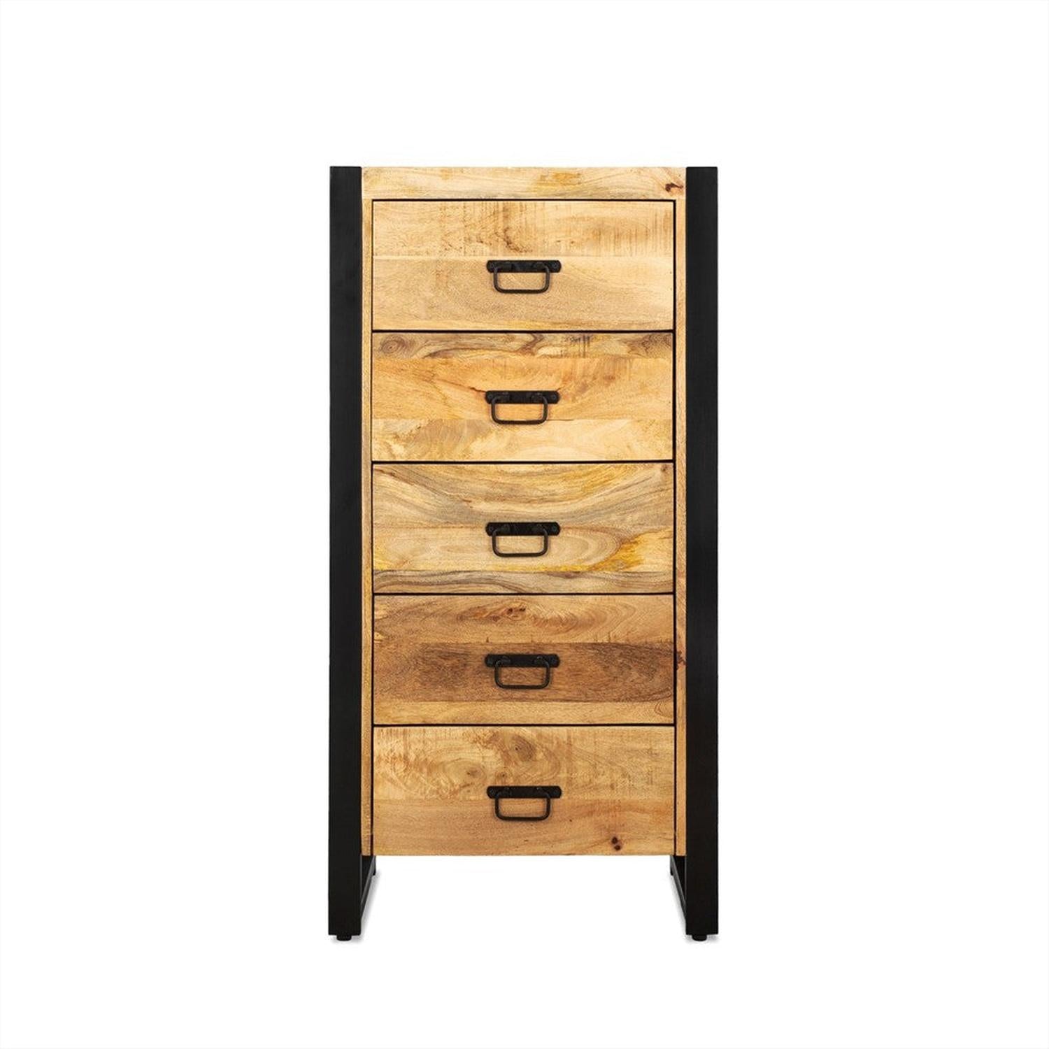 Kommode Britt aus Mangoholz mit 5 Schubladen 120cm - Hellbraun-Kommoden-Benoa-le canapé
