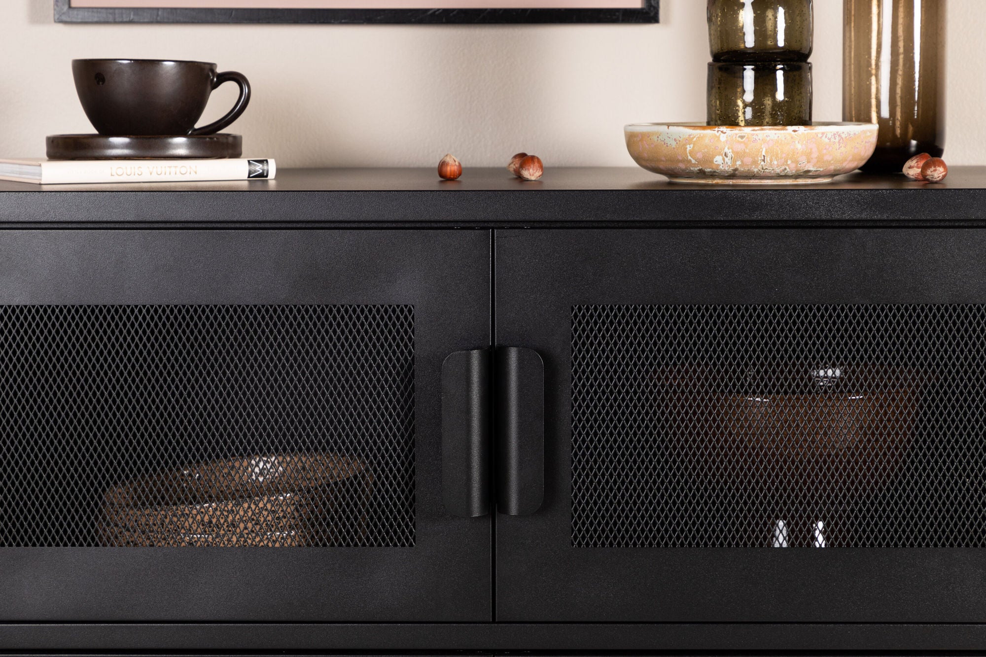Kommode Nett 90cm mit Gittertüren - Schwarz-Kommoden-Venture Home-le canapé