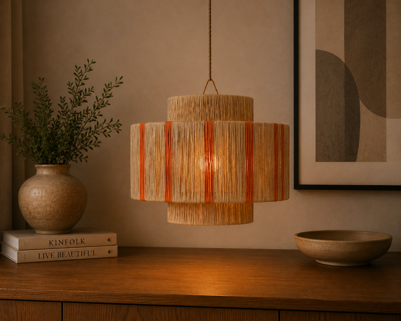 Lampenschirm Stripe Ø40cm - Orange/Sandbraun-Lampenschirme-Pole to Pole-le canapé