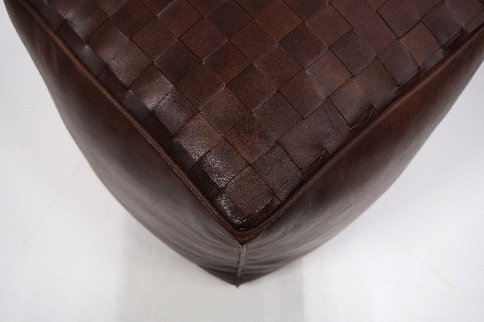 Lederpouf Ashok quadratisch aus Büffelleder - Dunkelbraun-Lederpoufs-Trademark Living-le canapé