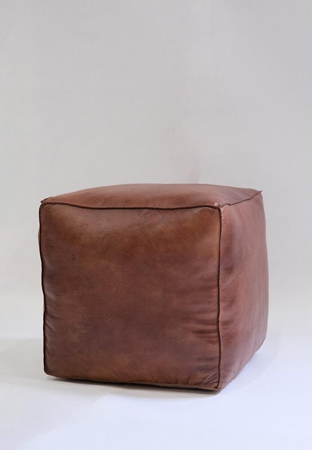 Lederpouf Tazi quadratisch - Braun-Lederpoufs-Trademark Living-le canapé