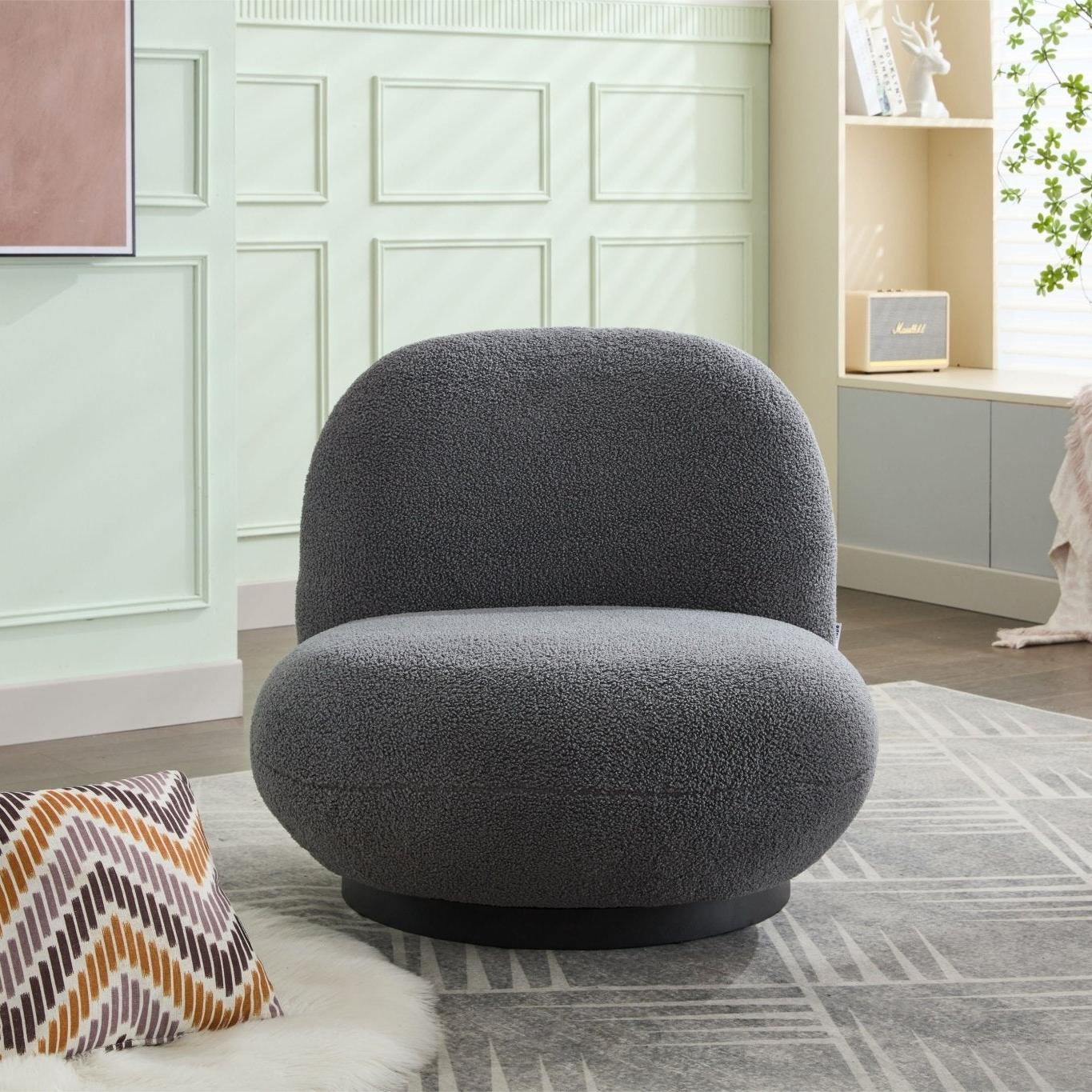 Loungesessel Emma aus Teddy Bouclé drehbar - Grau-Loungesessel-le canapé-le canapé