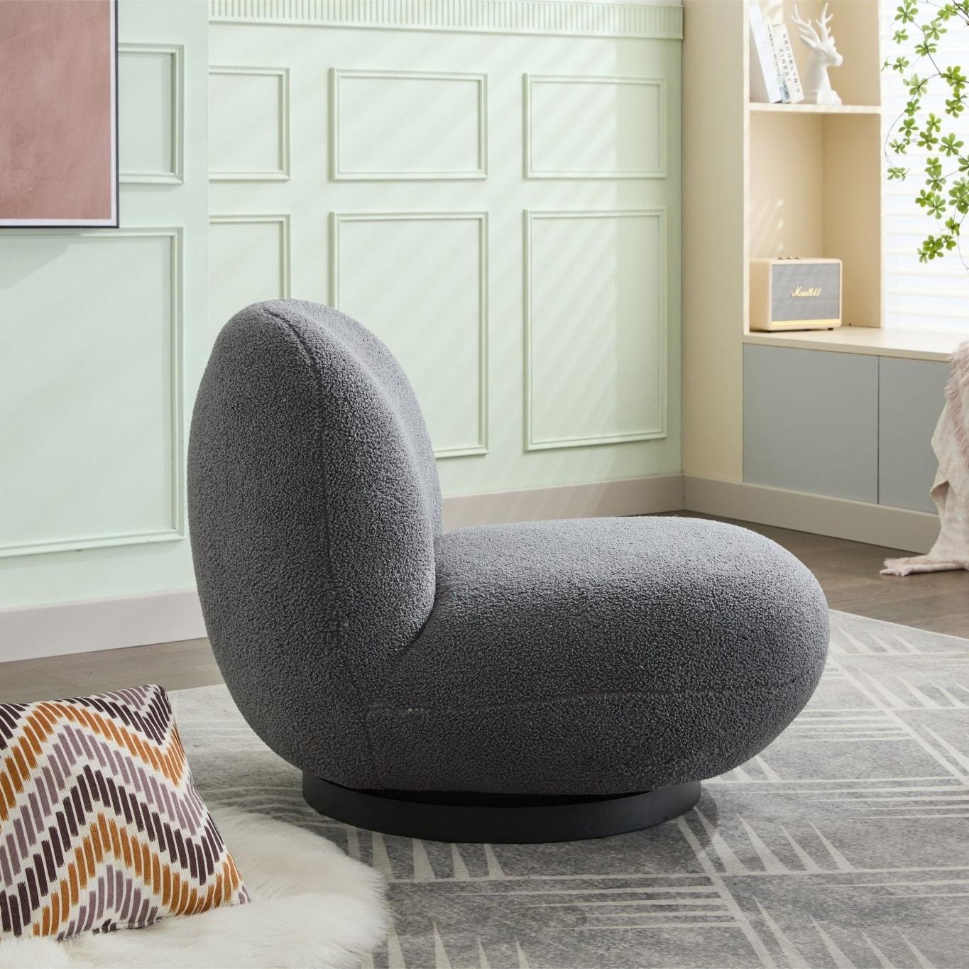 Loungesessel Emma aus Teddy Bouclé drehbar - Grau-Loungesessel-le canapé-le canapé