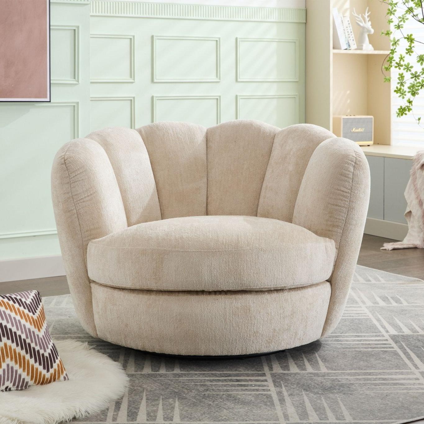 Loungesessel Julia drehbar aus Chenille - Beige-Loungesessel-le canapé-le canapé