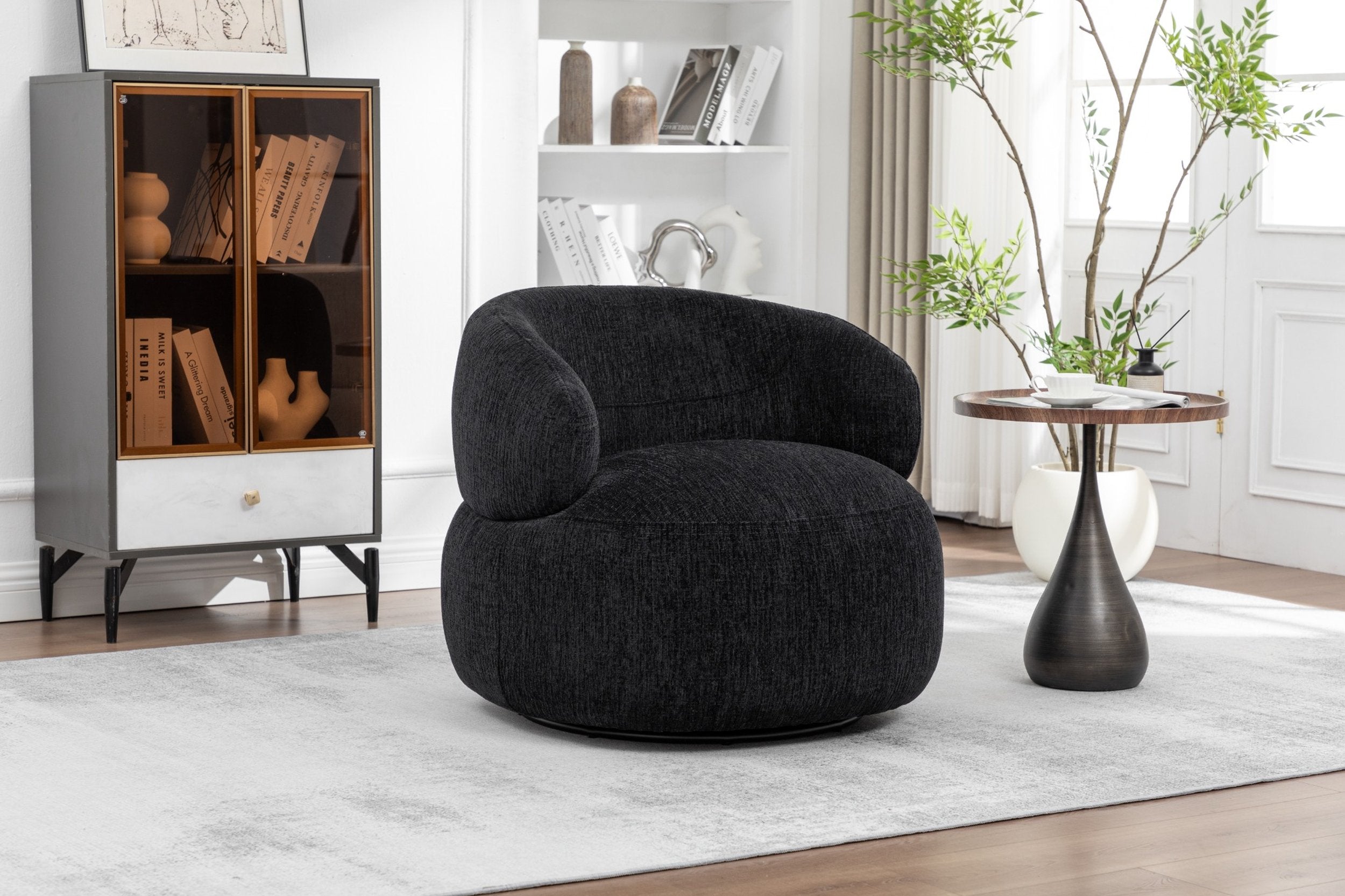 Loungesessel Max drehbar aus Chenille - Schwarz-Loungesessel-le canapé-le canapé