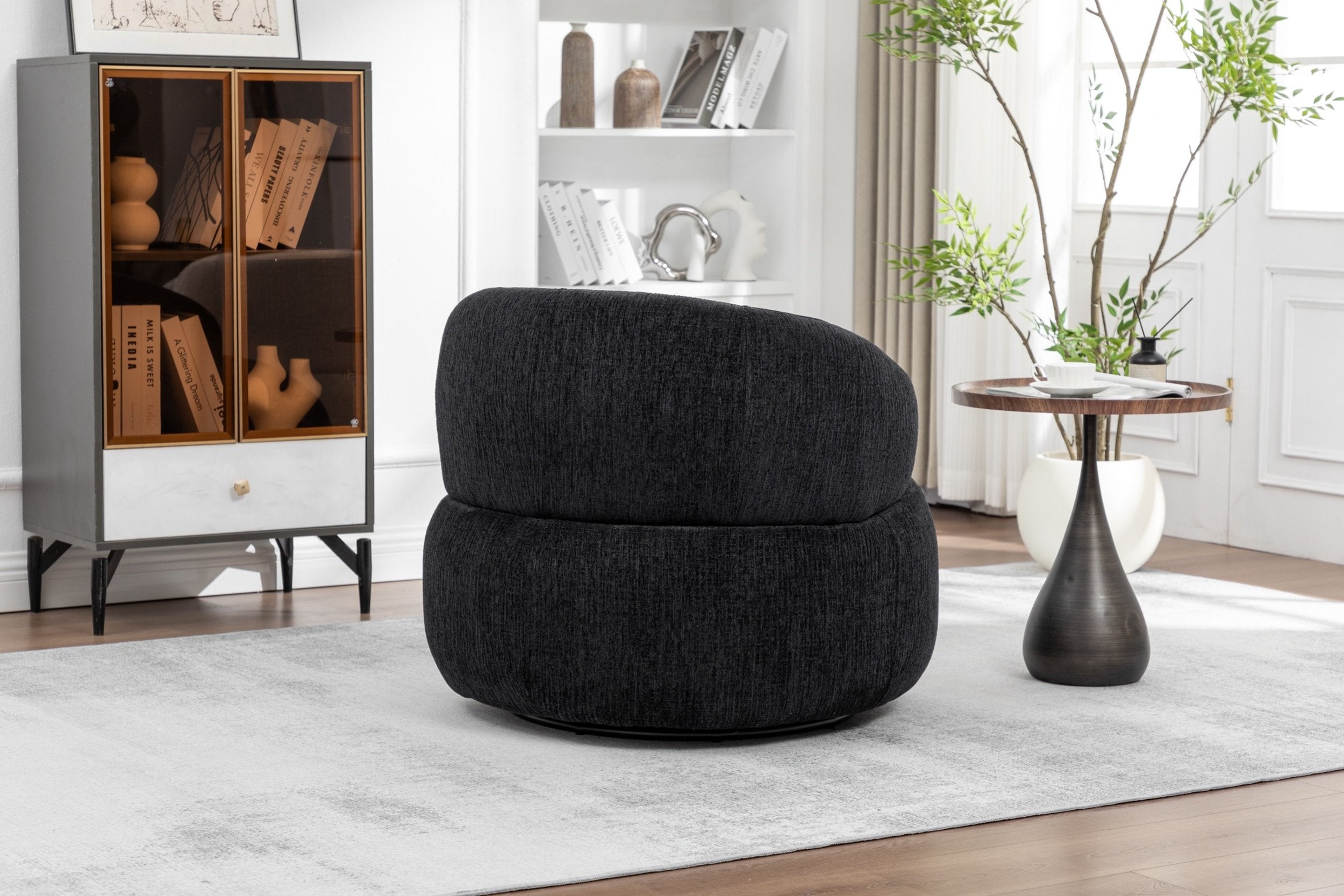 Loungesessel Max drehbar aus Chenille - Schwarz-Loungesessel-le canapé-le canapé