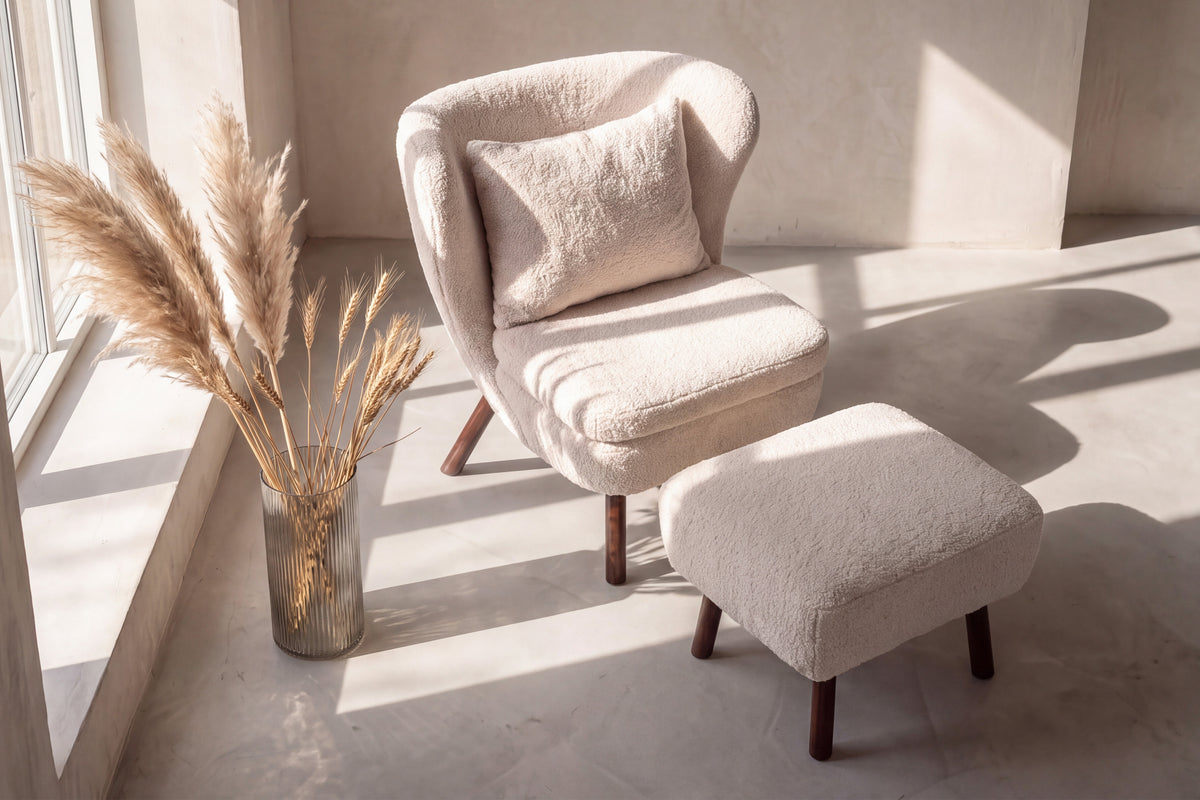 Loungesessel Ryxö aus Teddy Bouclé - Weiß-Loungesessel-Venture Home-le canapé
