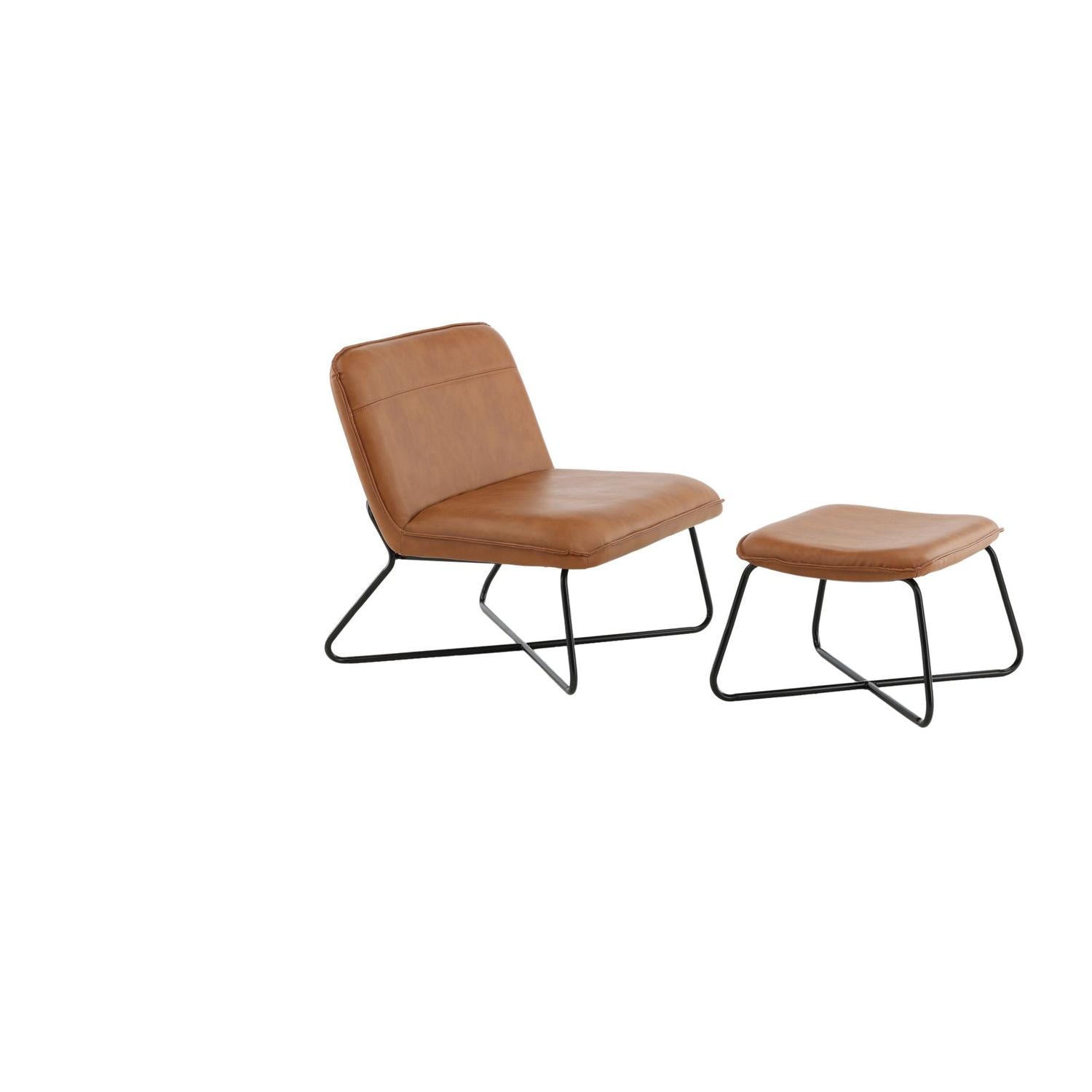 Loungesessel X-Lounge mit Fußhocker aus Kunstleder - Braun-Loungesessel-Venture Home-le canapé