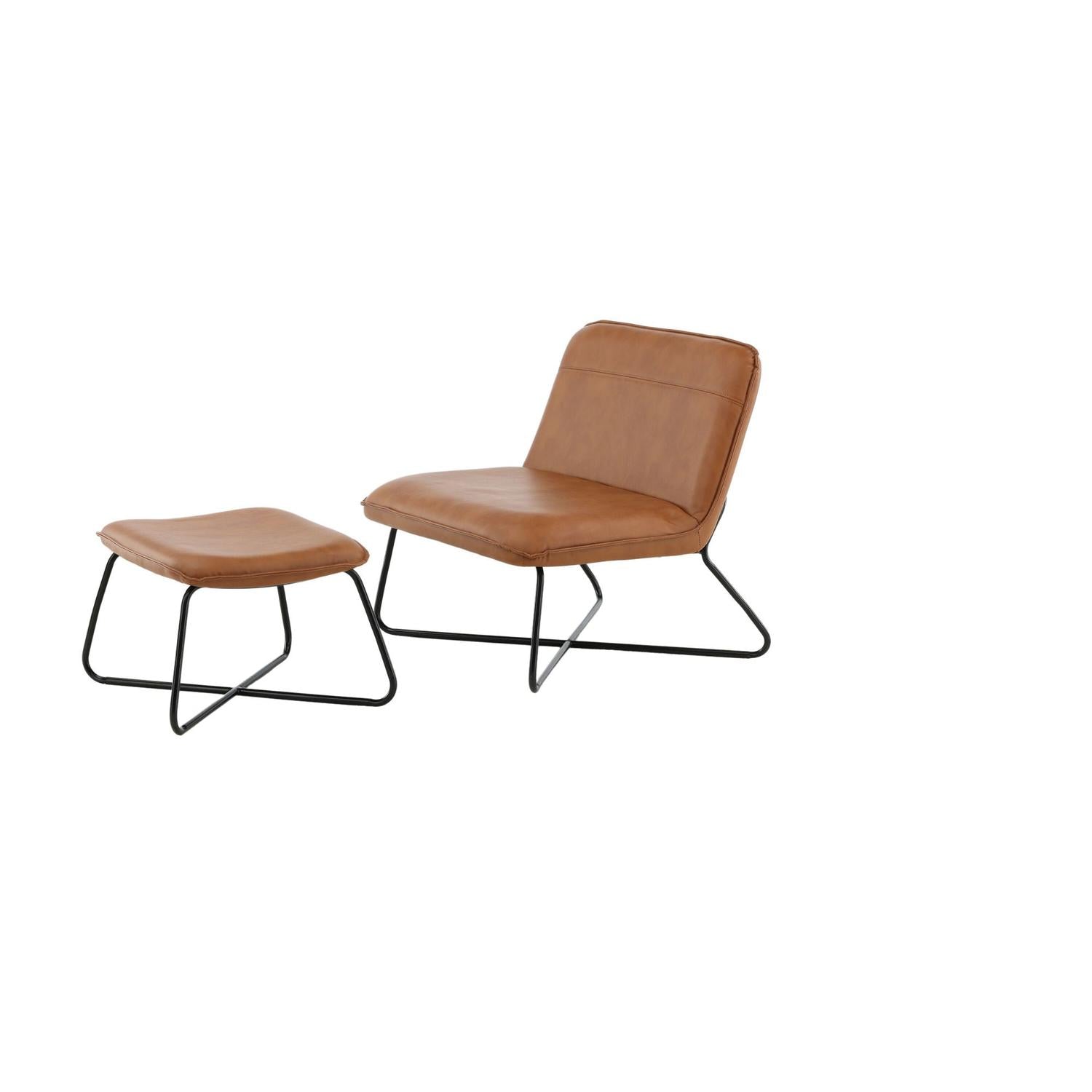 Loungesessel X-Lounge mit Fußhocker aus Kunstleder - Braun-Loungesessel-Venture Home-le canapé