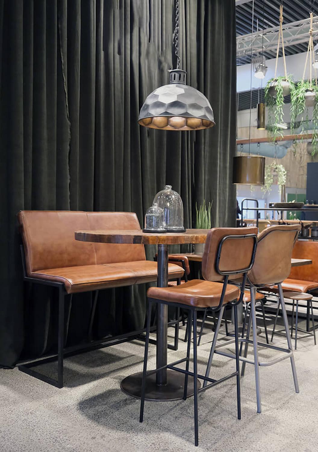 Loungesofa Helen aus Leder in Barhöhe - Braun-Lederbänke-Trademark Living-le canapé