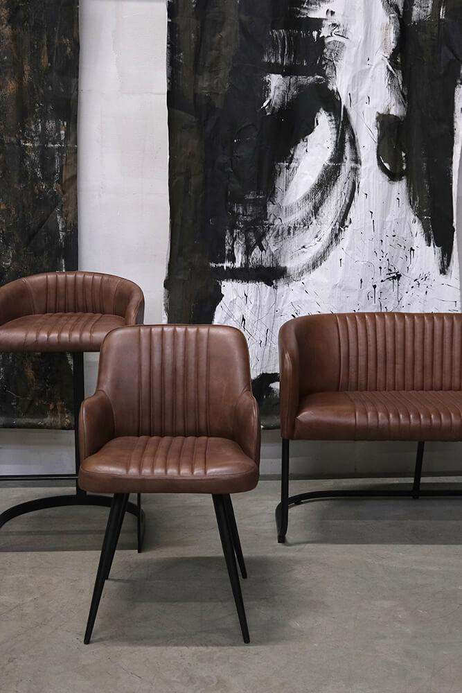 Barhocker Odense mit Ledersitz aus Metall - Braun