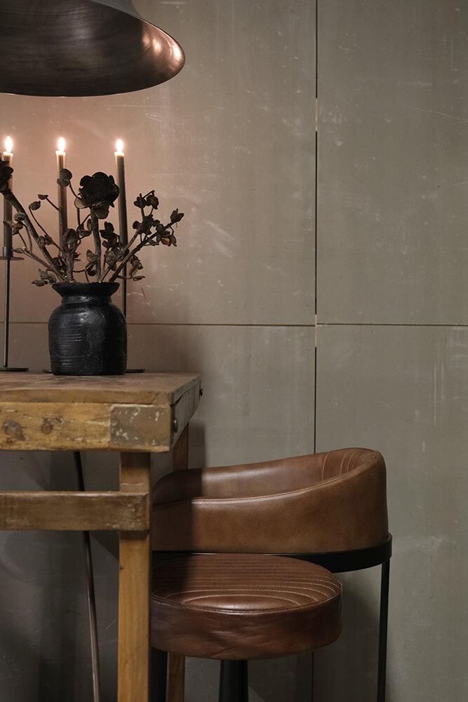 Barhocker Odense mit Ledersitz aus Metall - Braun