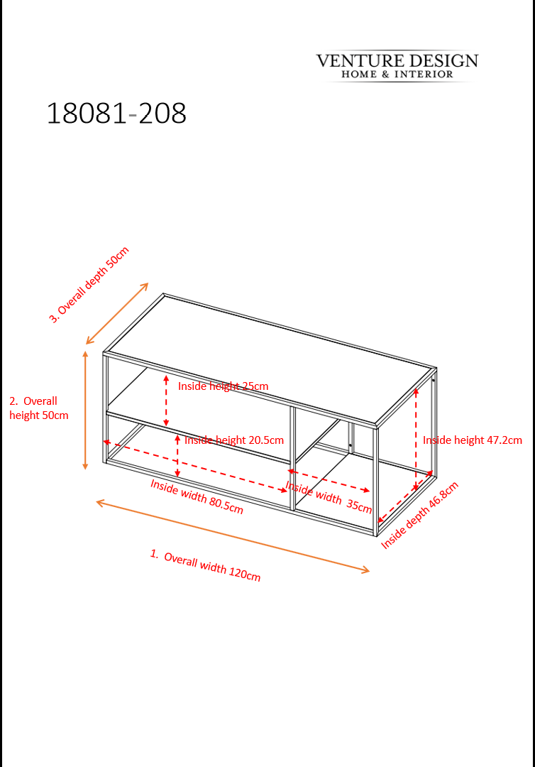 Beistelltisch Staal 120cm aus Metall mit drei Ablageflächen - Schwarz - Venture Home - le canapé