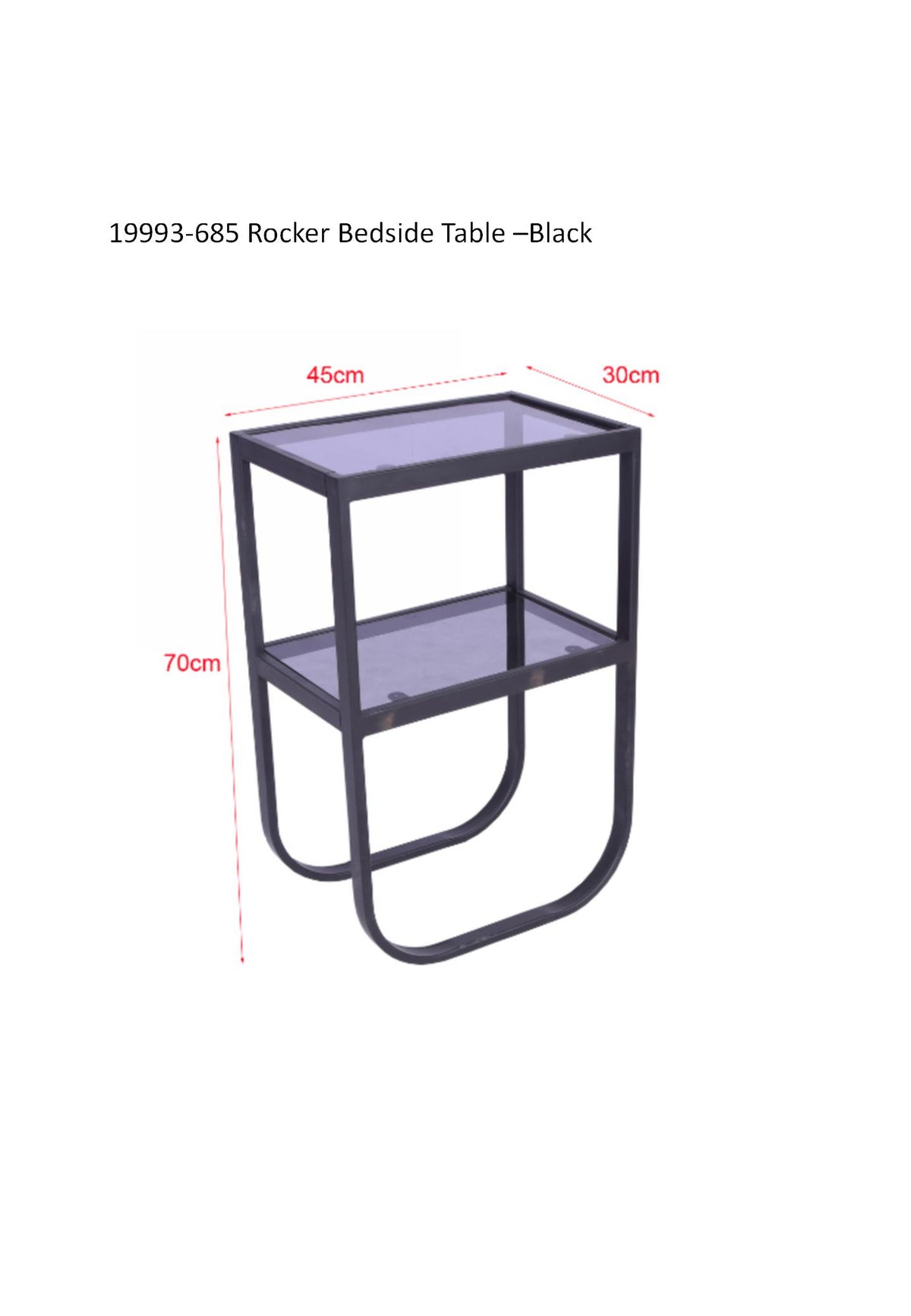 Nachttisch Rocker 45cm aus Glas mit 2 Ablagen - Schwarz - Venture Home - le canapé