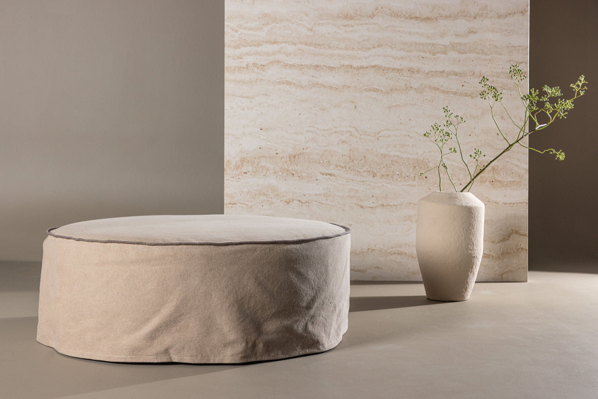 Ottoman Vindö aus Leinen Ø101 cm - Braun-Pouf-Vind-le canapé