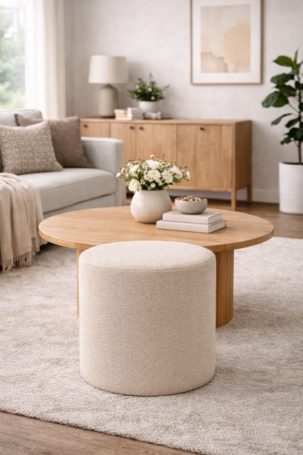 Pouf Ejby aus Teddy Bouclé Ø34cm - Beige-Pouf-House Nordic-le canapé