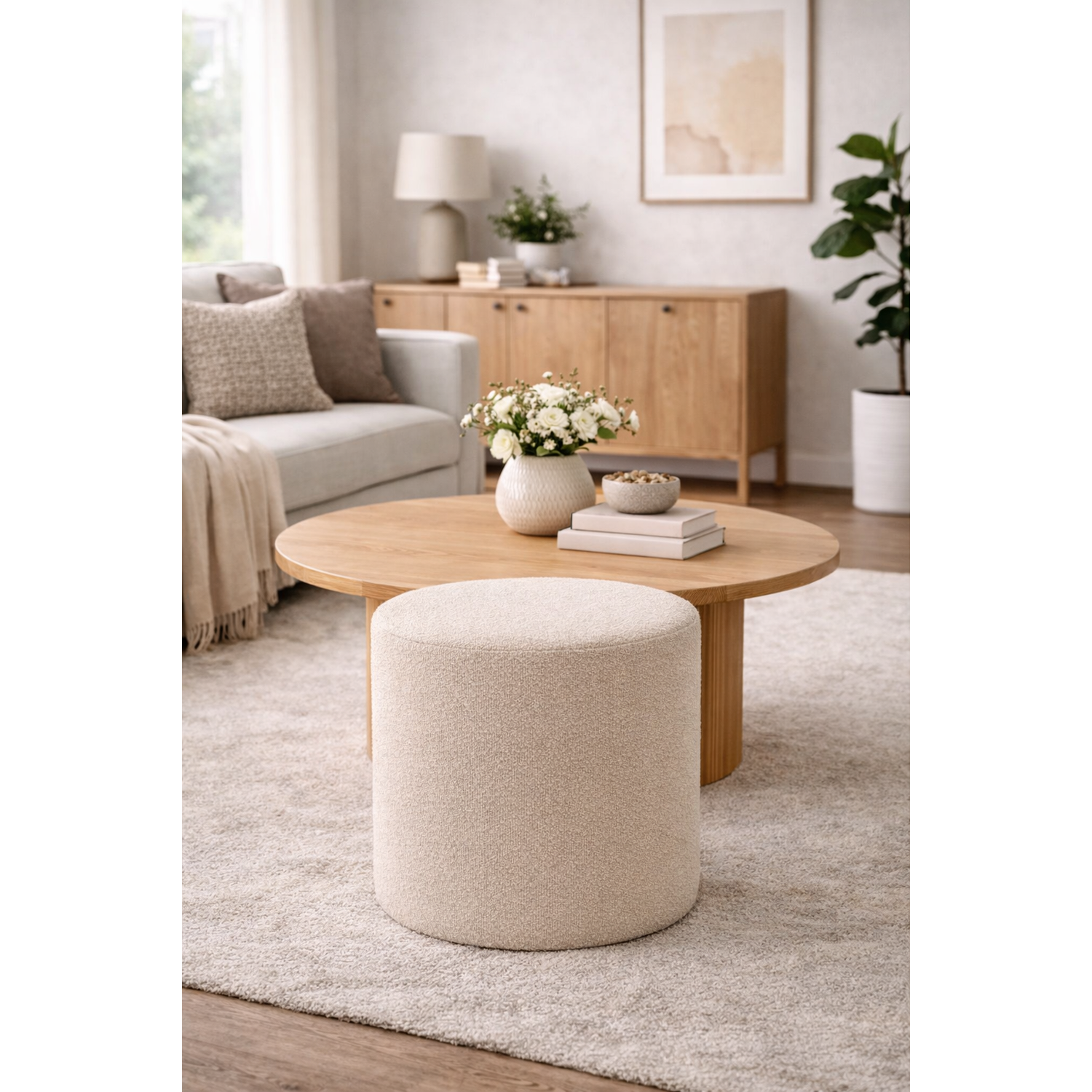 Pouf Ejby aus Teddy Bouclé Ø34cm - Beige-Poufs-House Nordic-le canapé