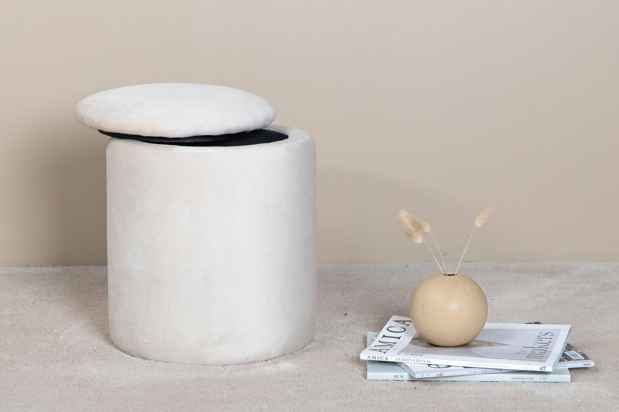 Pouf Limpen aus Samt Ø32cm - Beige-Pouf-Venture Home-le canapé