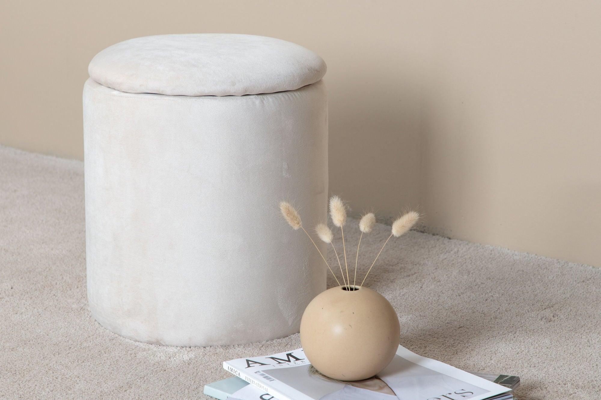 Pouf Limpen aus Samt Ø32cm - Beige-Pouf-Venture Home-le canapé