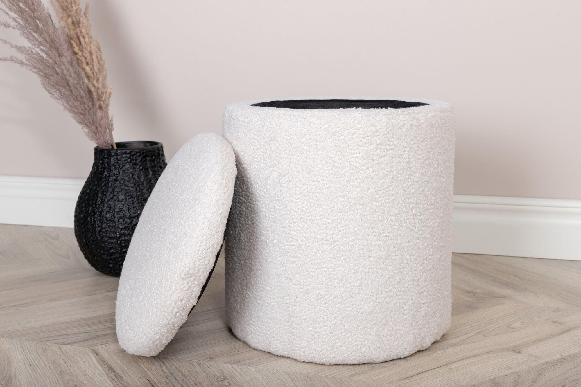 Pouf Limpen aus Teddy Bouclé Ø32cm - Weiß-Pouf-Venture Home-le canapé