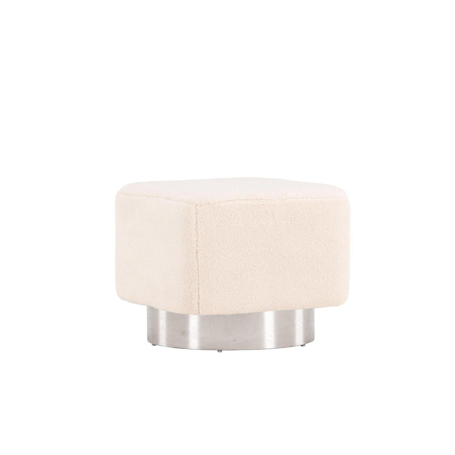 Pouf Newton aus Fleece - Kalkweiß & Silber-Pouf-Venture Home-le canapé