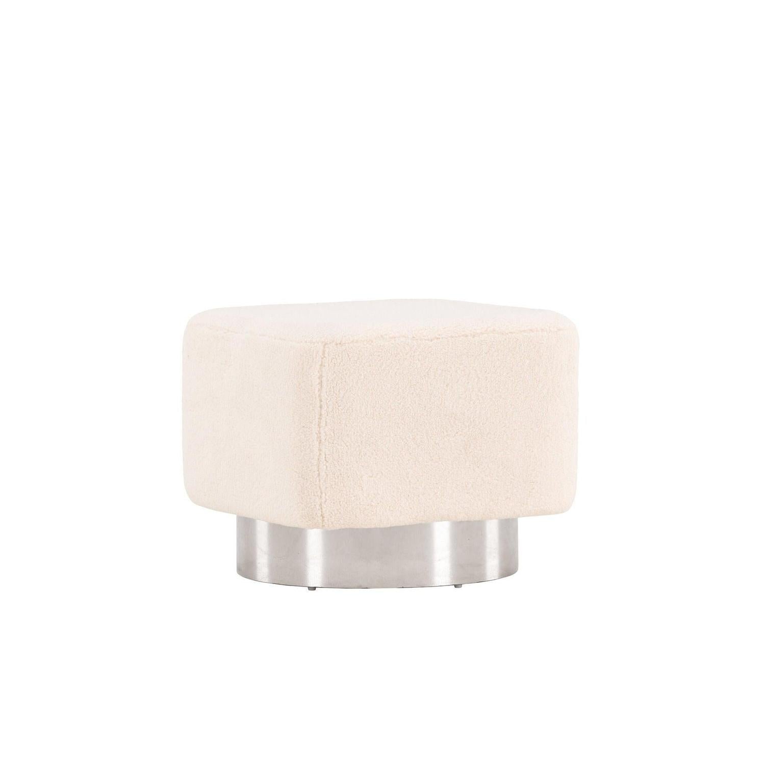 Pouf Newton aus Fleece - Kalkweiß & Silber-Pouf-Venture Home-le canapé