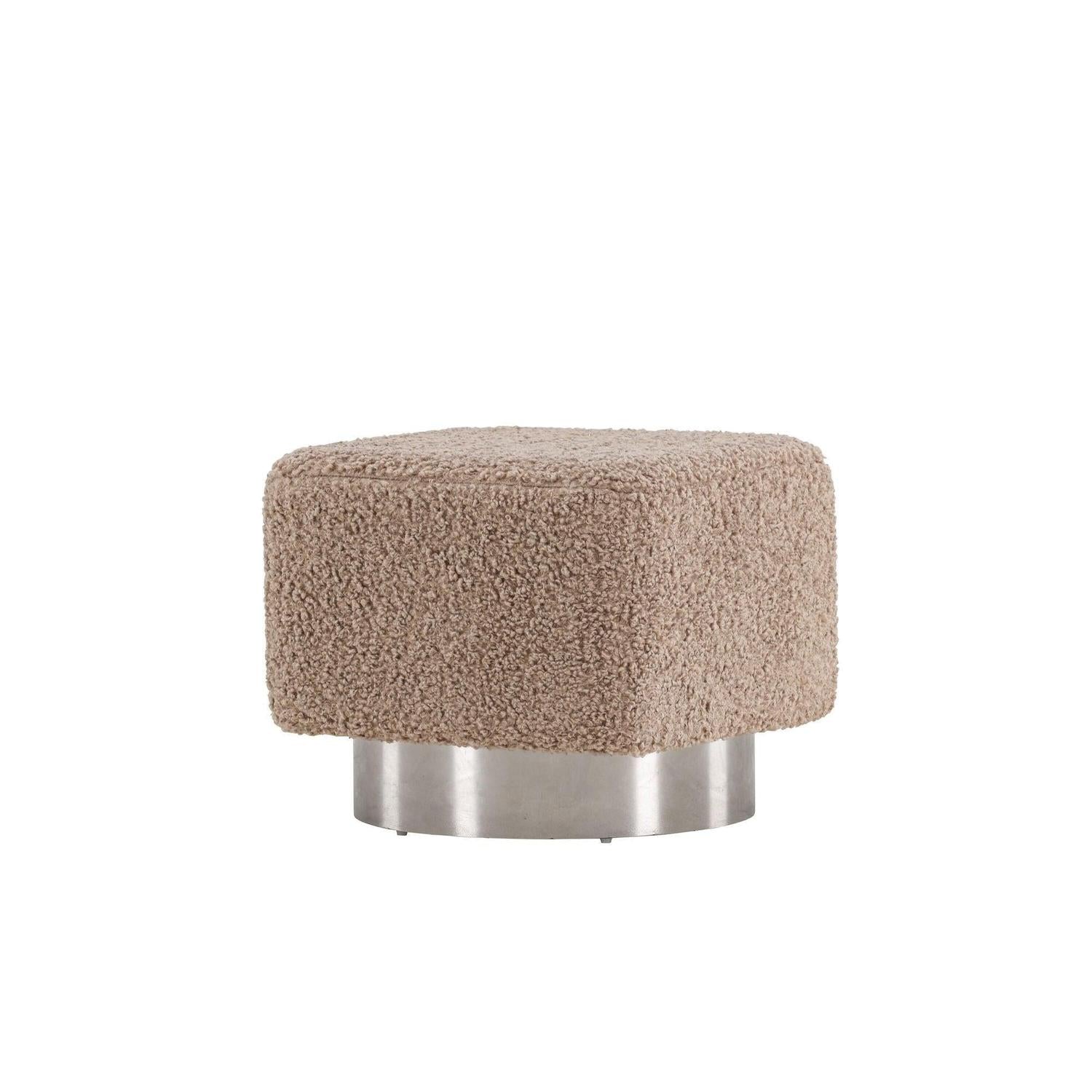 Pouf Newton aus Teddy Bouclé 45*45cm - Beige & Silber-Pouf-Venture Home-le canapé