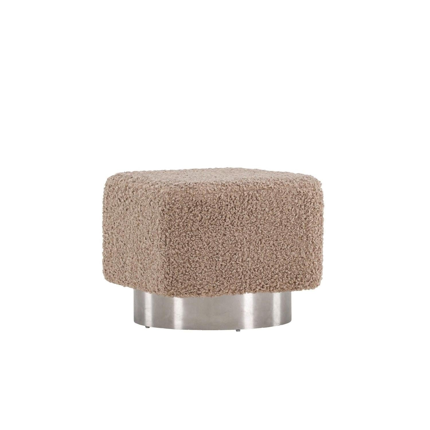 Pouf Newton aus Teddy Bouclé 45*45cm - Beige & Silber-Pouf-Venture Home-le canapé